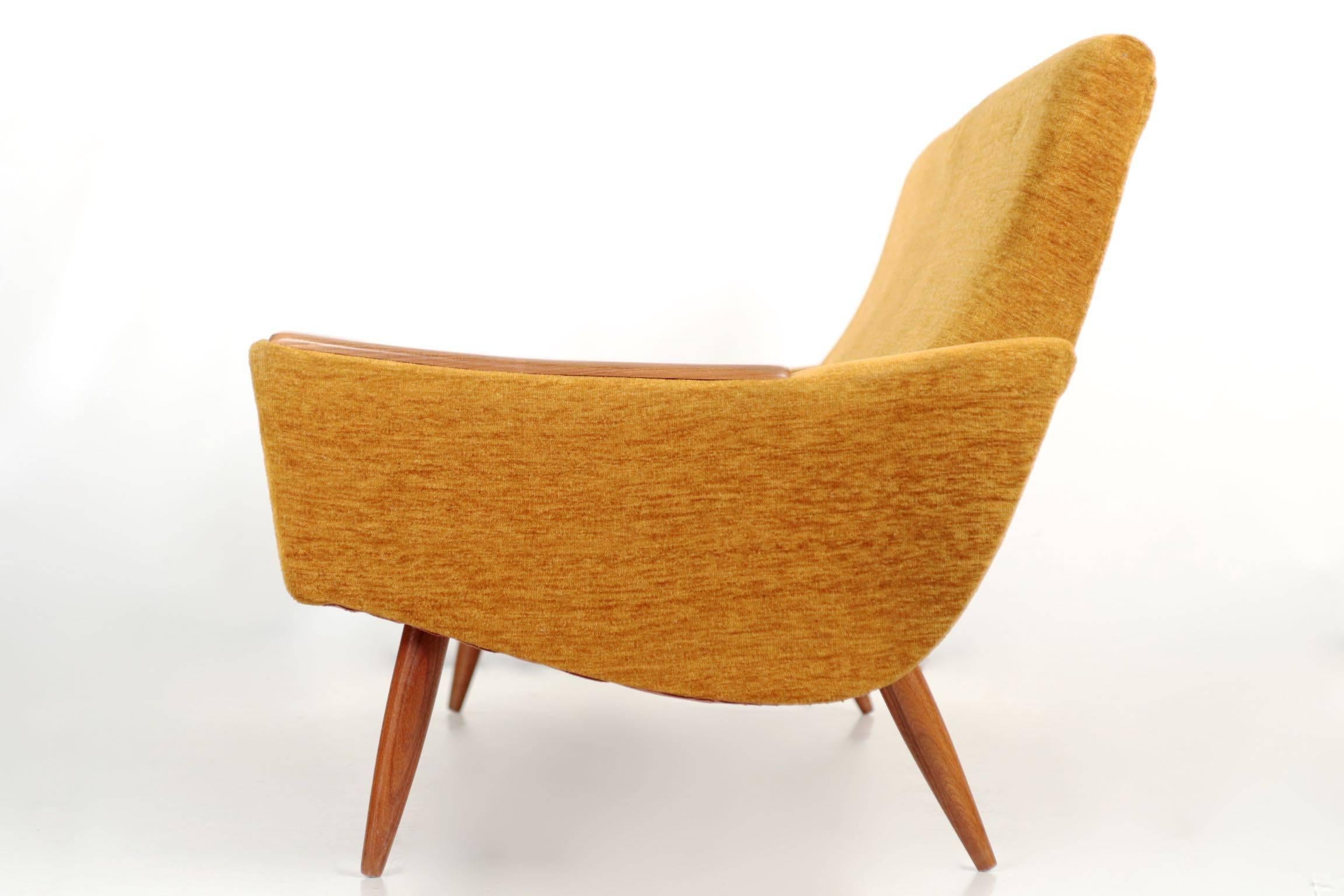 Scandinavian Modern Orange Upholstered Sculpted Walnut Sofa, circa 1950s-1960s 1