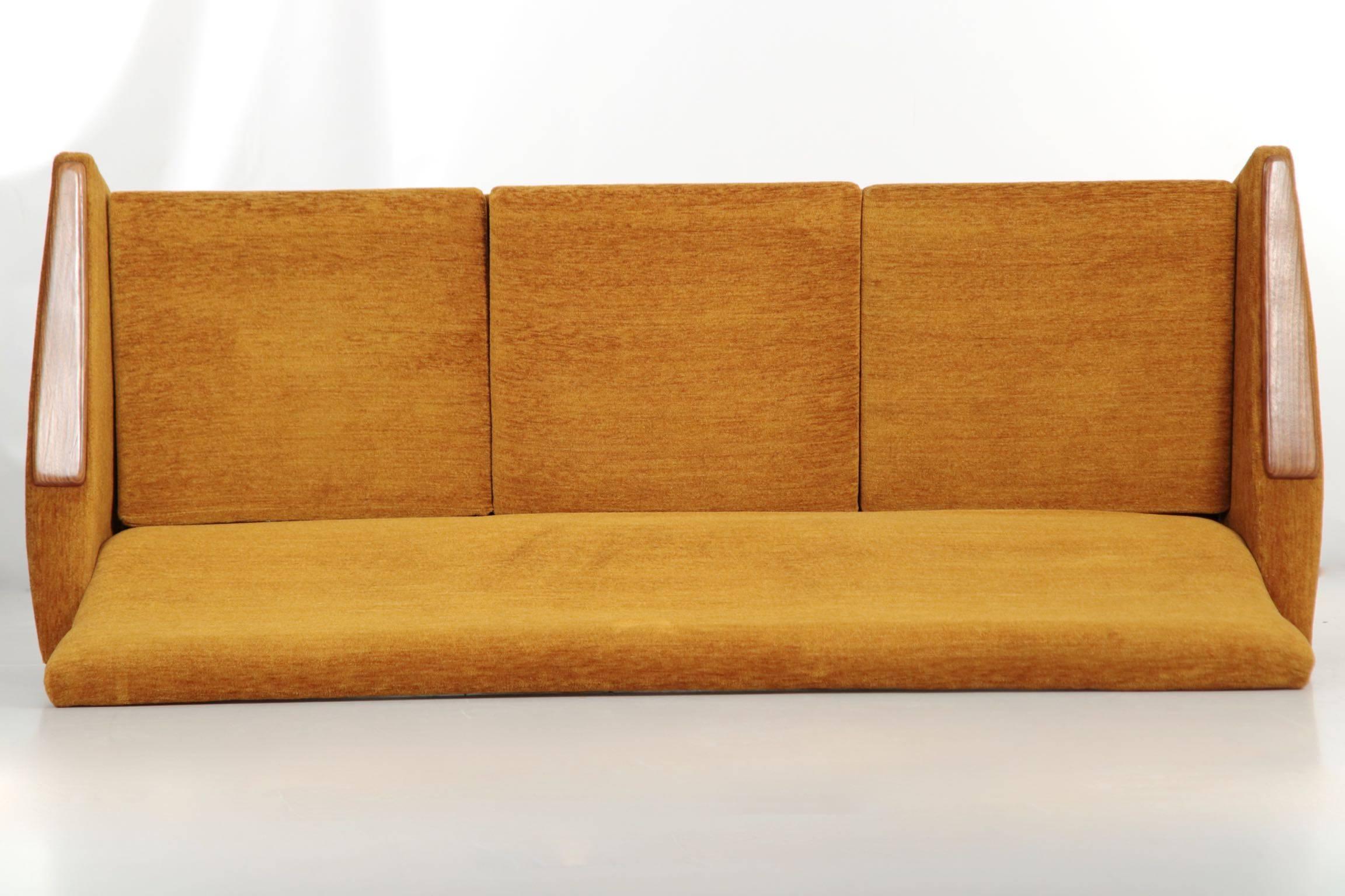 Scandinavian Modern Orange Upholstered Sculpted Walnut Sofa, circa 1950s-1960s 5