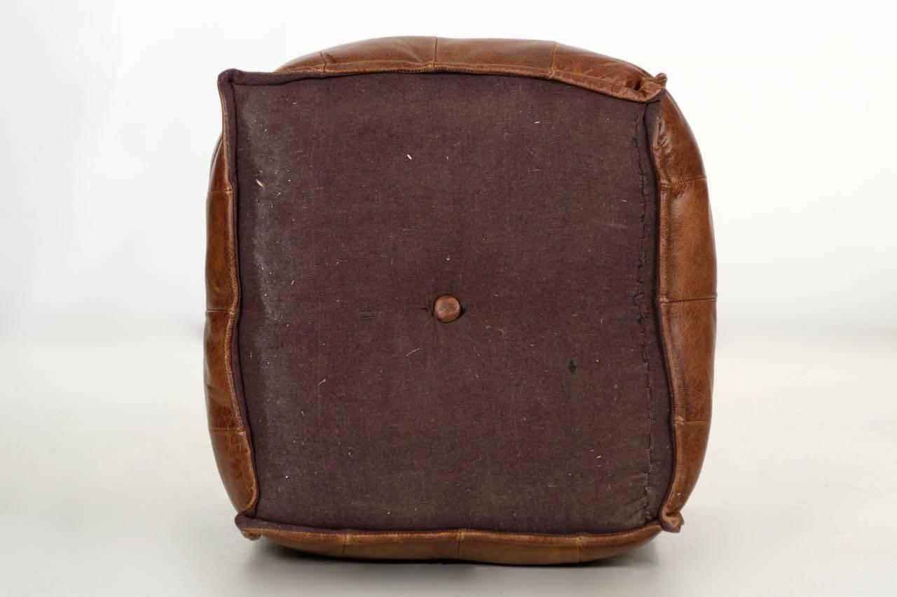 Stitched Saddle Leather Pouf Footstool Ottoman, 20th Century 3