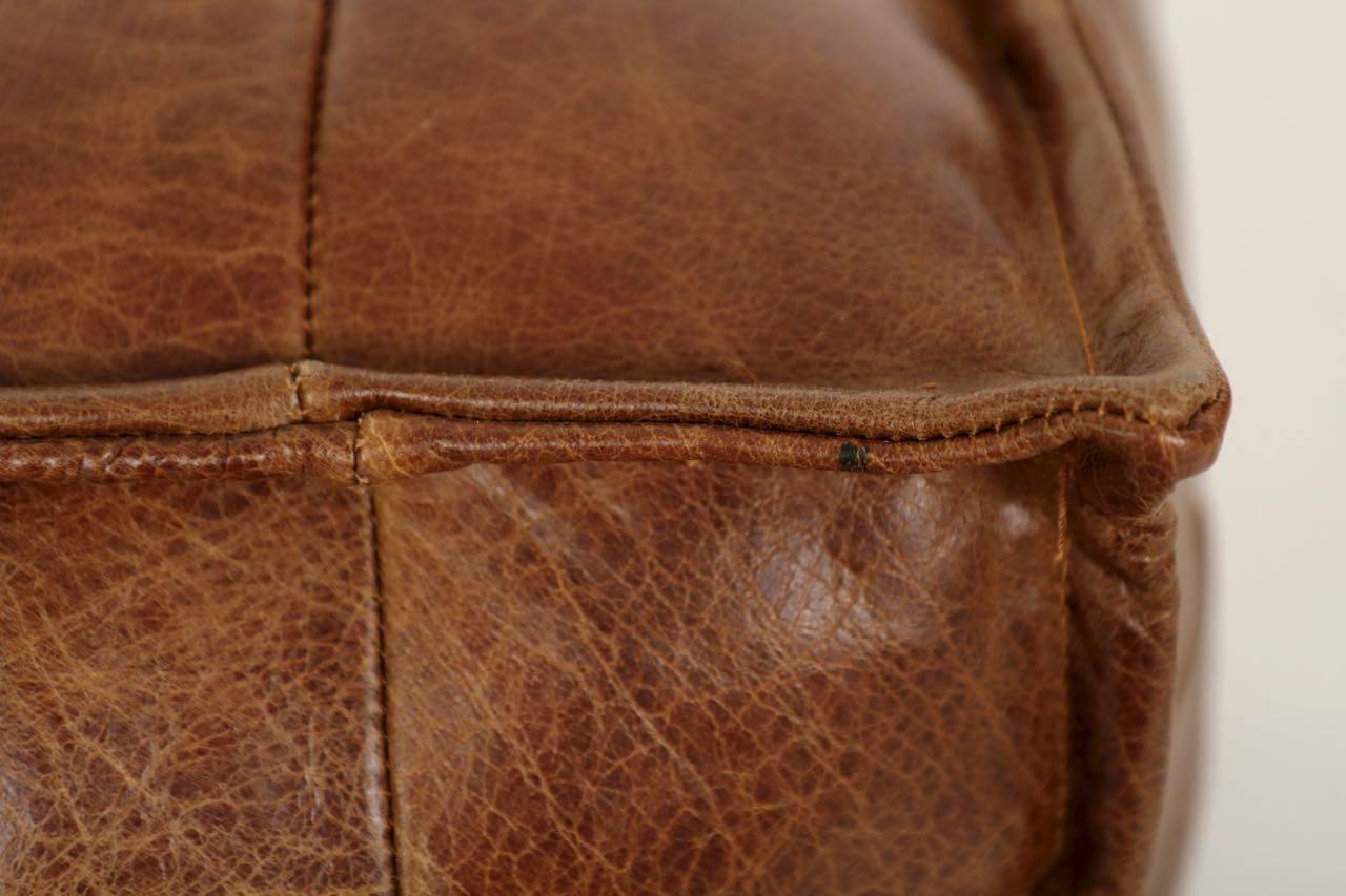 Stitched Saddle Leather Pouf Footstool Ottoman, 20th Century In Good Condition In Shippensburg, PA