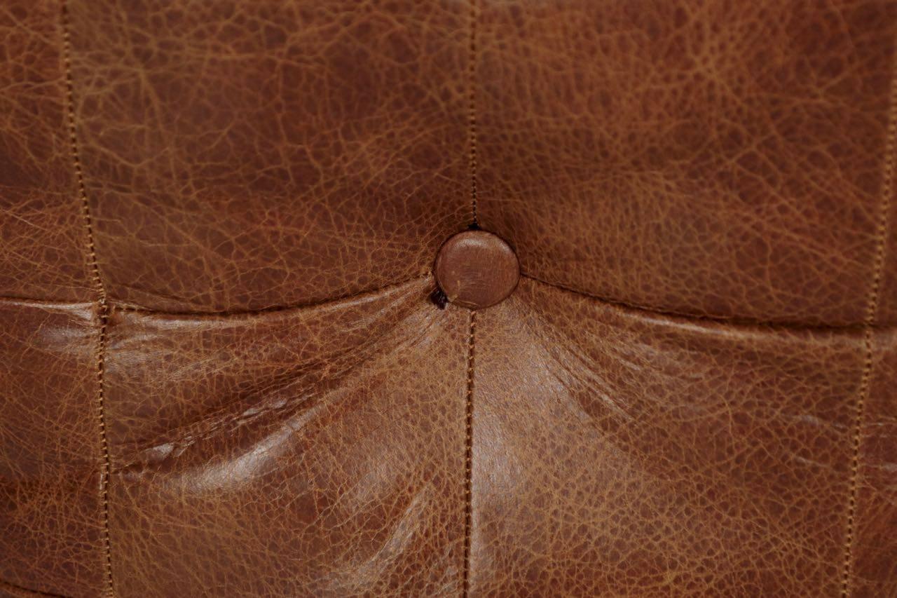Stitched Saddle Leather Pouf Footstool Ottoman, 20th Century 1