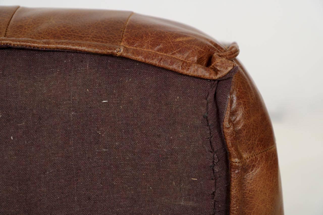Stitched Saddle Leather Pouf Footstool Ottoman, 20th Century 4