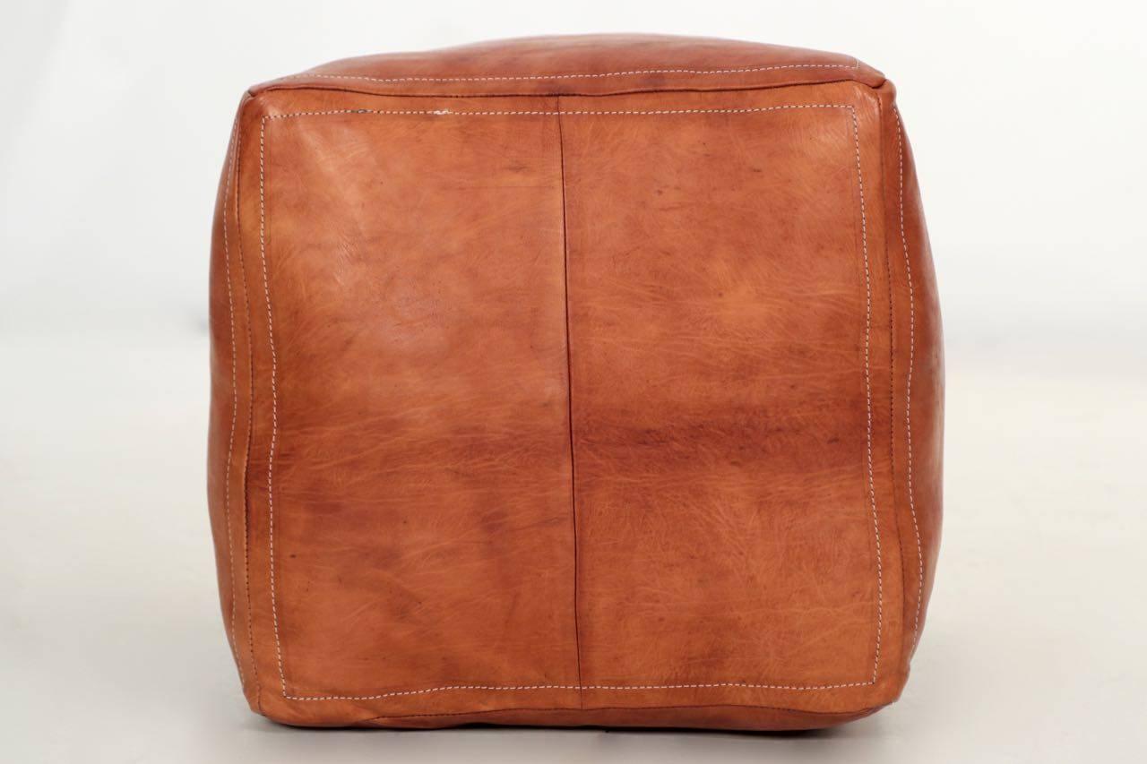 caramel leather pouf