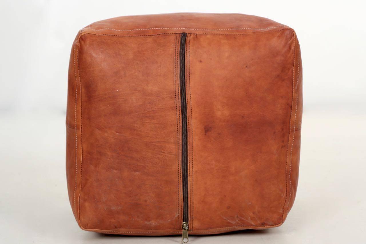 Stitched Caramel Leather Square Ottoman Pouf Footstool, 20th Century 3