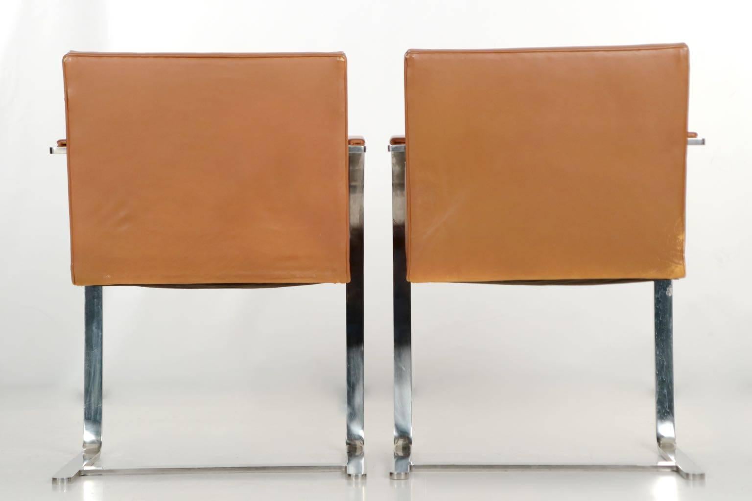 20th Century Pair of Steel and Leather BRNO Arm Chairs by Mies Van Der Rohe for Knoll