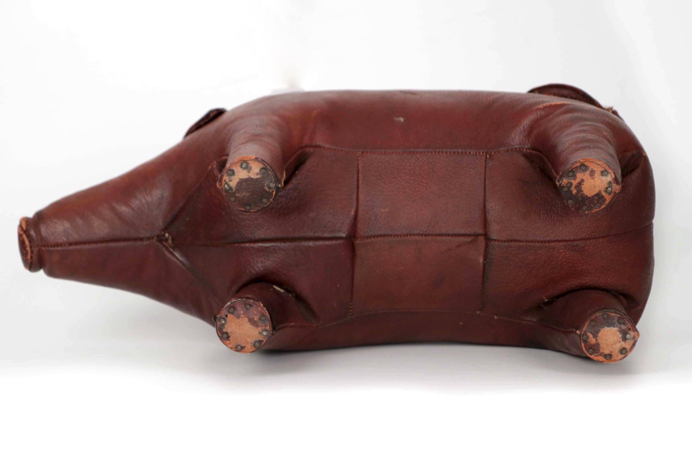 Stitched Leather Pig Footstool Ottoman by Dimitri Osmera for Abercrombie & Fitch 2