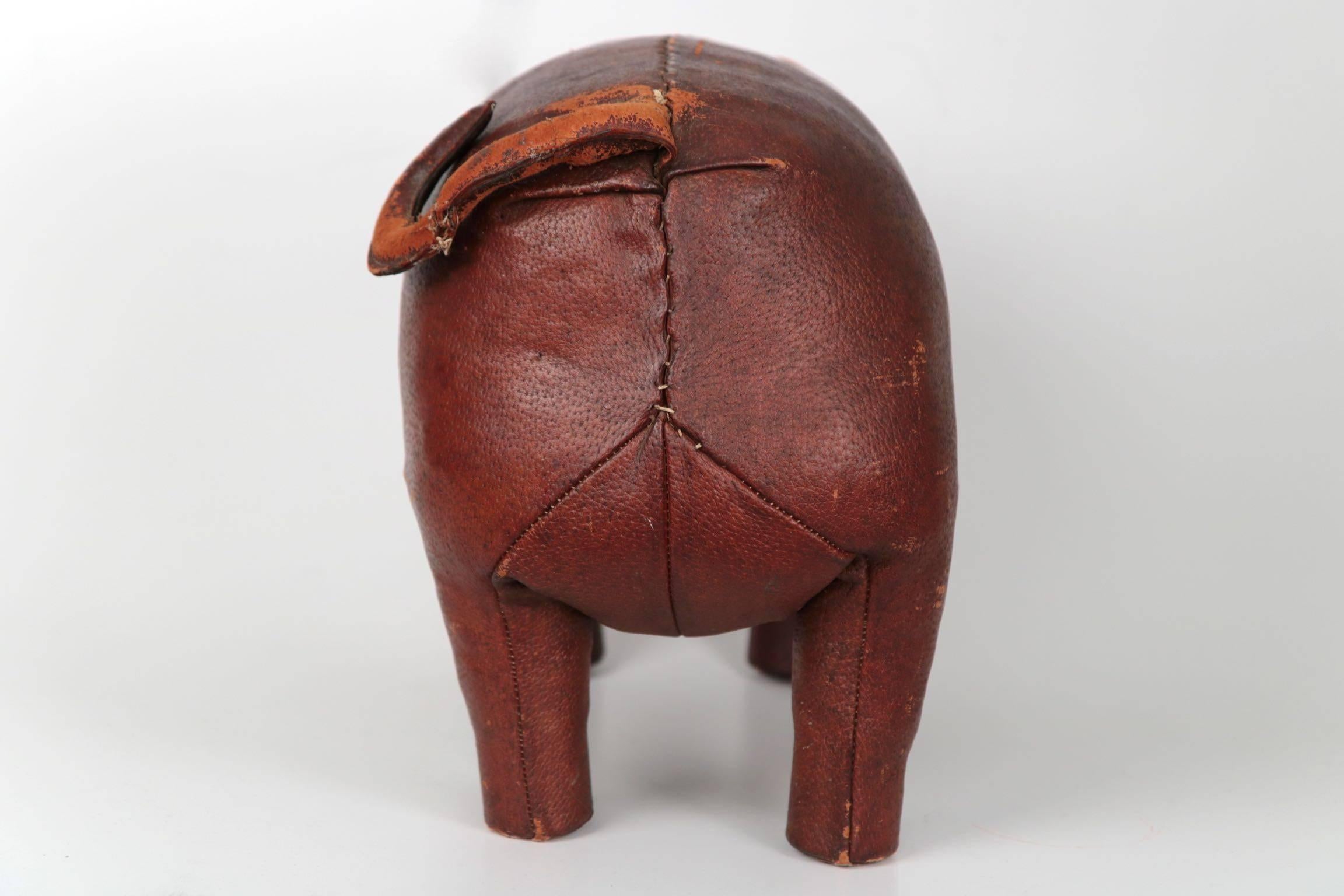 English Stitched Leather Pig Footstool Ottoman by Dimitri Osmera for Abercrombie & Fitch