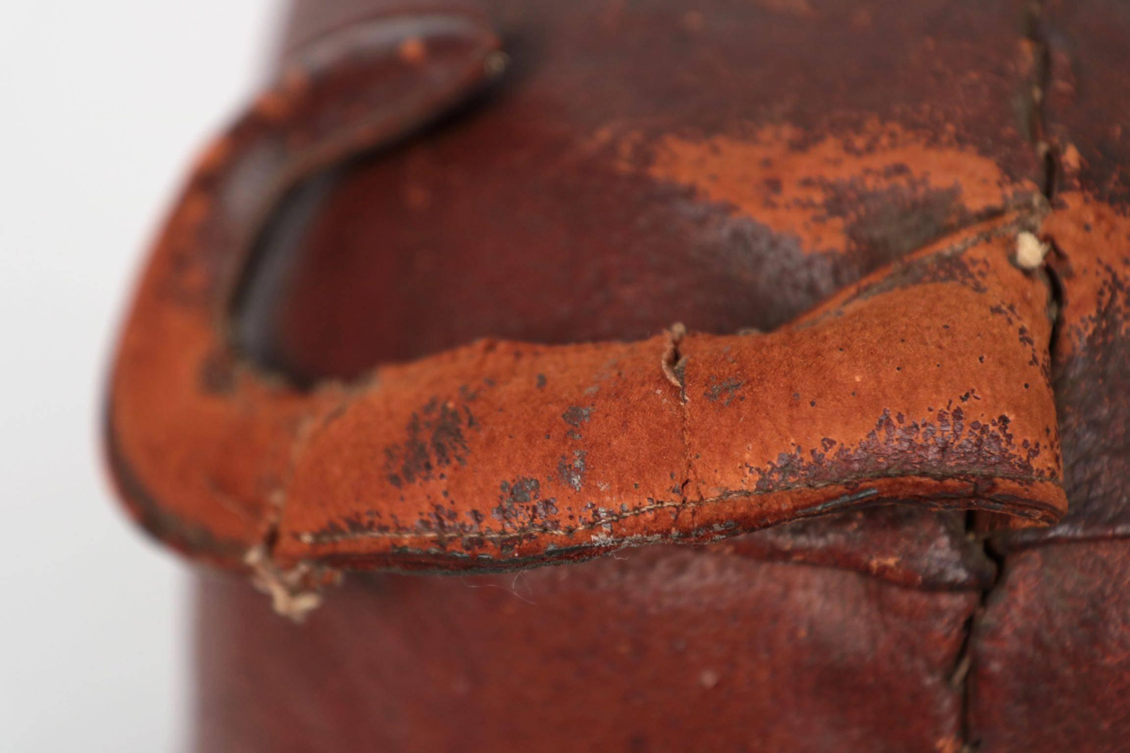 Stitched Leather Pig Footstool Ottoman by Dimitri Osmera for Abercrombie & Fitch In Good Condition In Shippensburg, PA