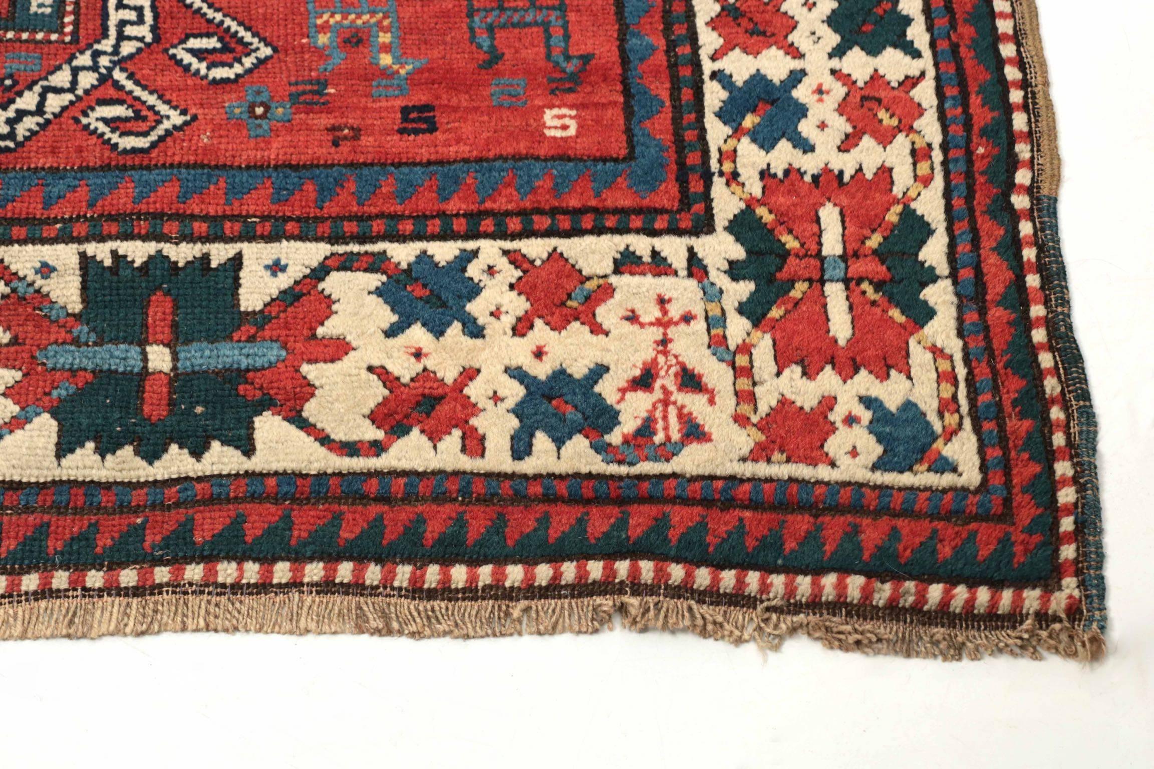 Wool Antique Caucasian Kazak Area Rug, circa 1900