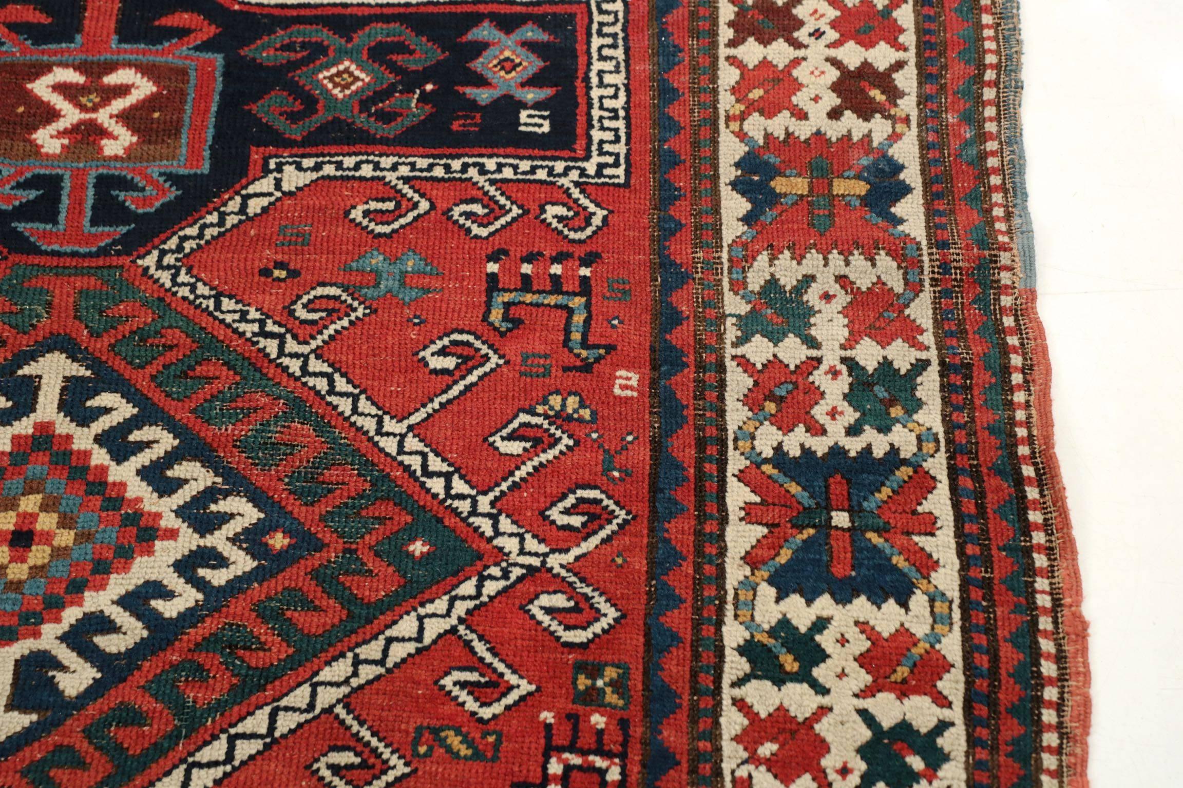 Hand-Woven Antique Caucasian Kazak Area Rug, circa 1900