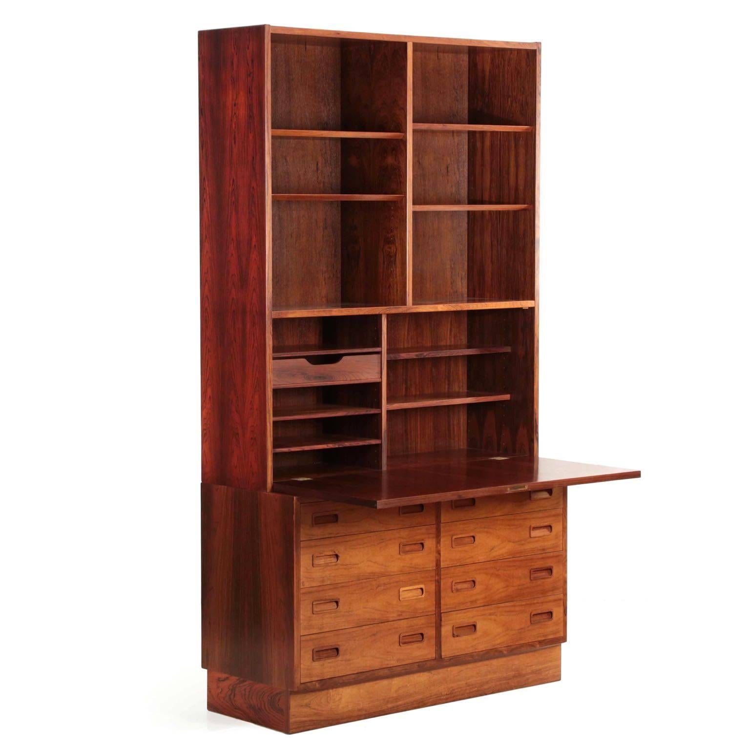 Danish Midcentury Rosewood Wall Unit Desk over Dresser by Poul Hundevad