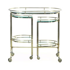 Vintage Brass and Glass Bar Drink Cart with Rotating Shelves