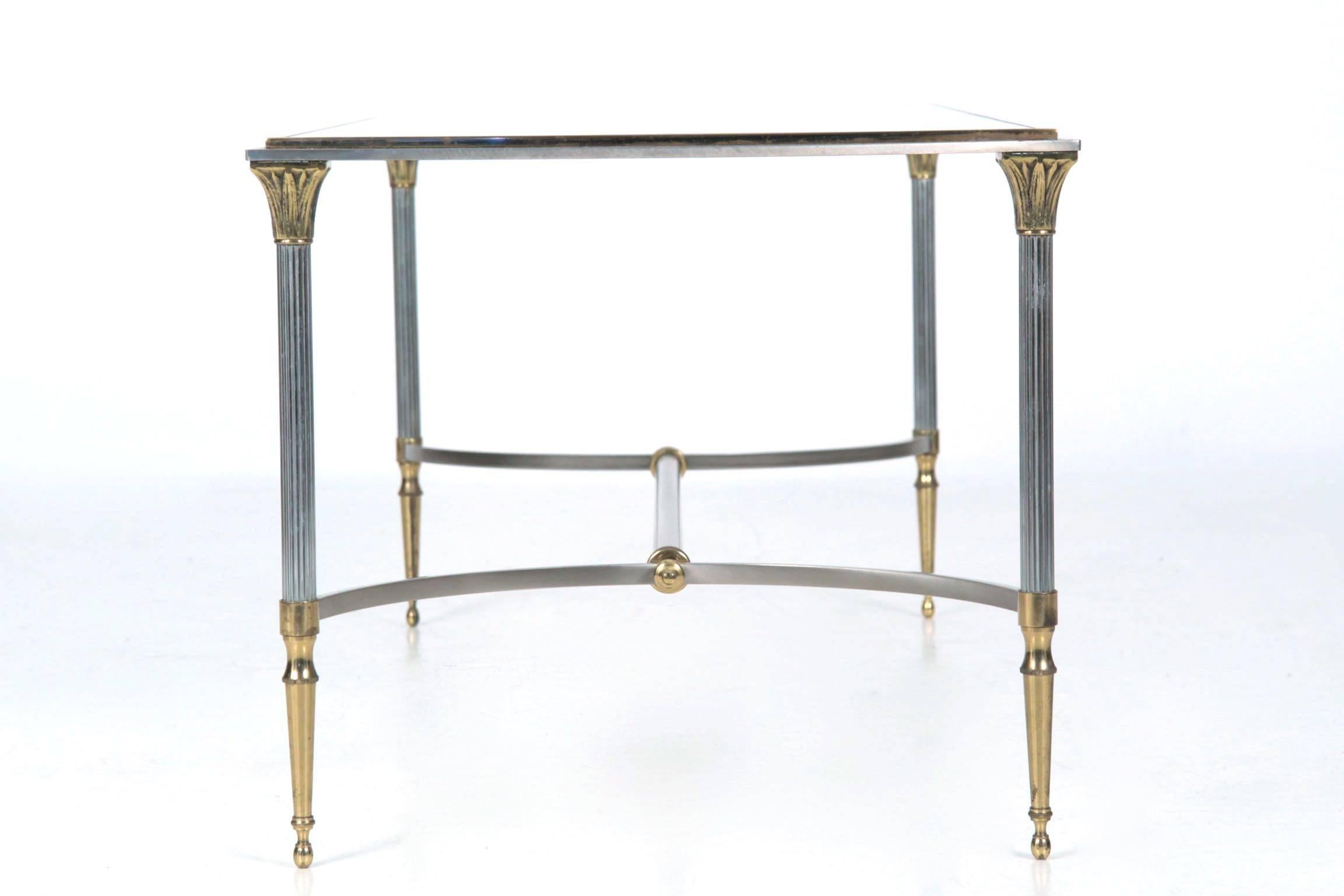 Neoclassical Style Steel, Brass and Glass Low Table in Manner of Maison Jansen In Good Condition In Shippensburg, PA