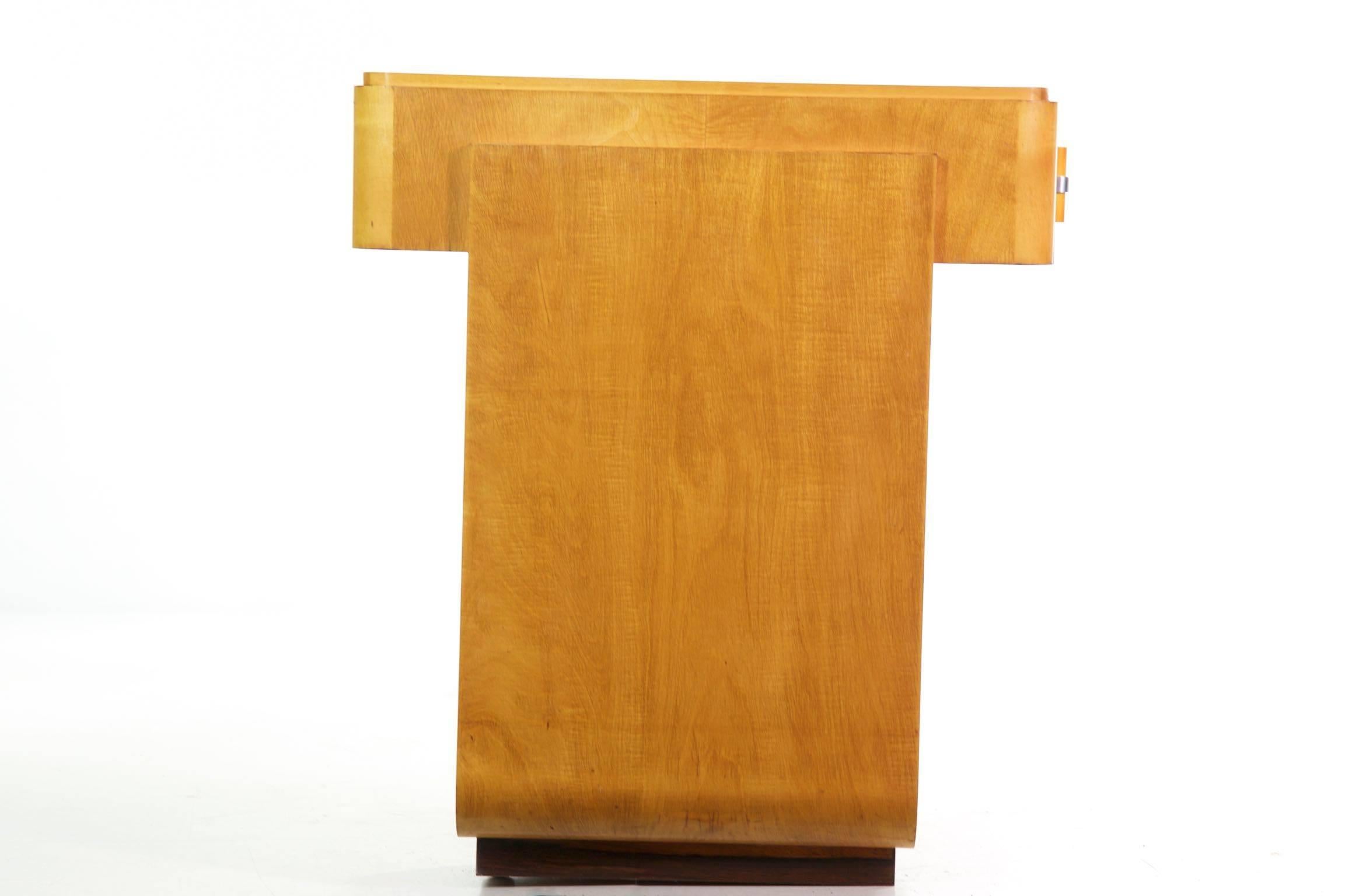 Art Deco Birch, Rosewood, Steel and Leather U-Base Writing Desk, circa 1930 In Excellent Condition In Shippensburg, PA