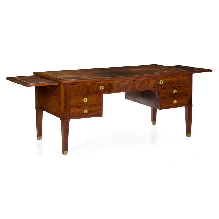 French Antique Writing Desk Bureau Plat With Leather Top, 19th Neoclassical French Antique Writing Desk Bureau Plat with Leather Top, 19th Century For Sale - French Antique Writing Desk Bureau Plat With Leather Top, 19th