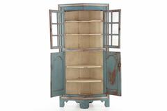 19th Century American Blue Painted Corner Cabinet in Eastern Shore style
