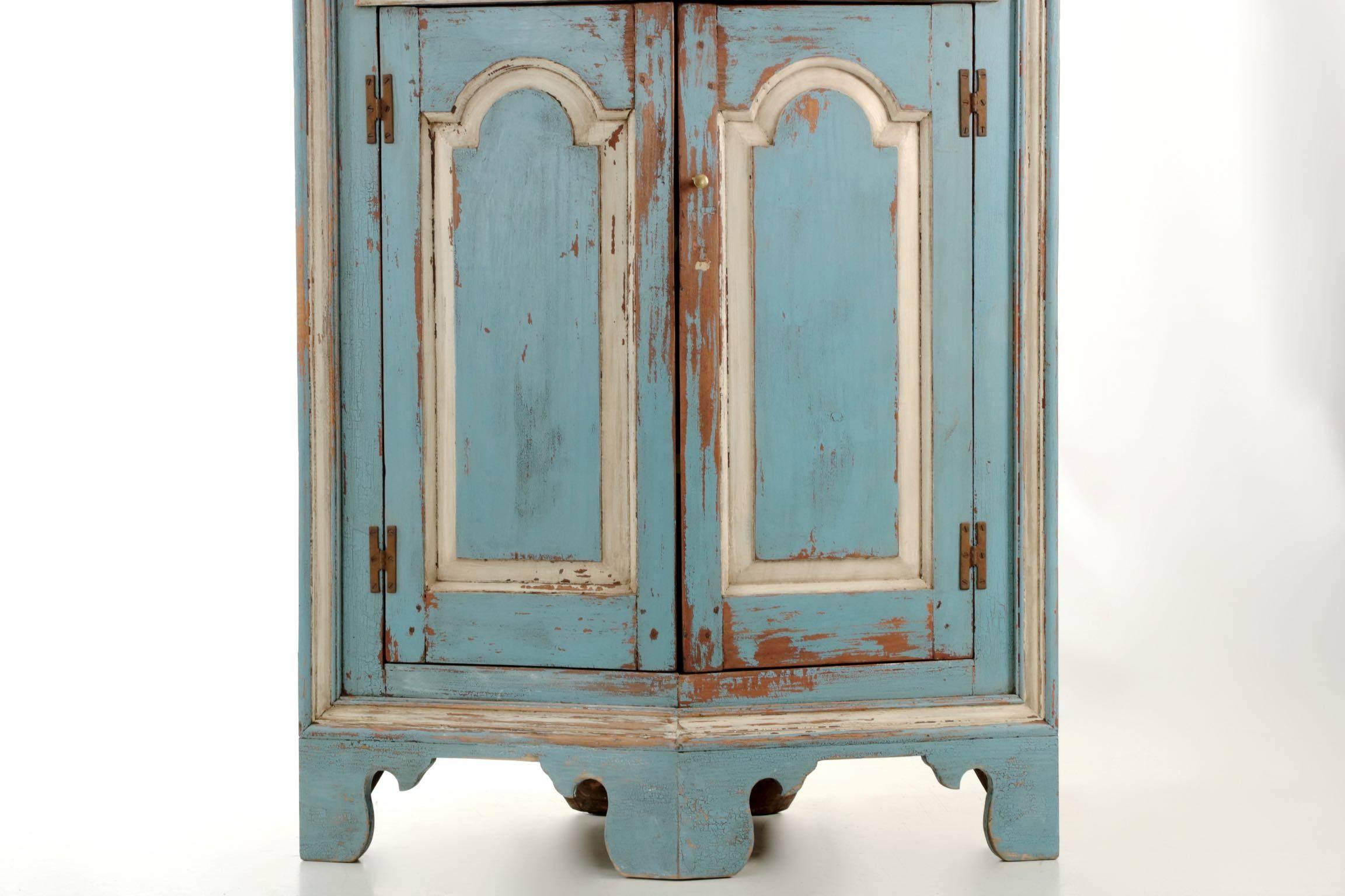 Chippendale 19th Century American Blue Painted Corner Cabinet in Eastern Shore style