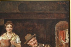 "Grandparent's Favorite" Antique Interior Scene Painting by Emmanuel Costa