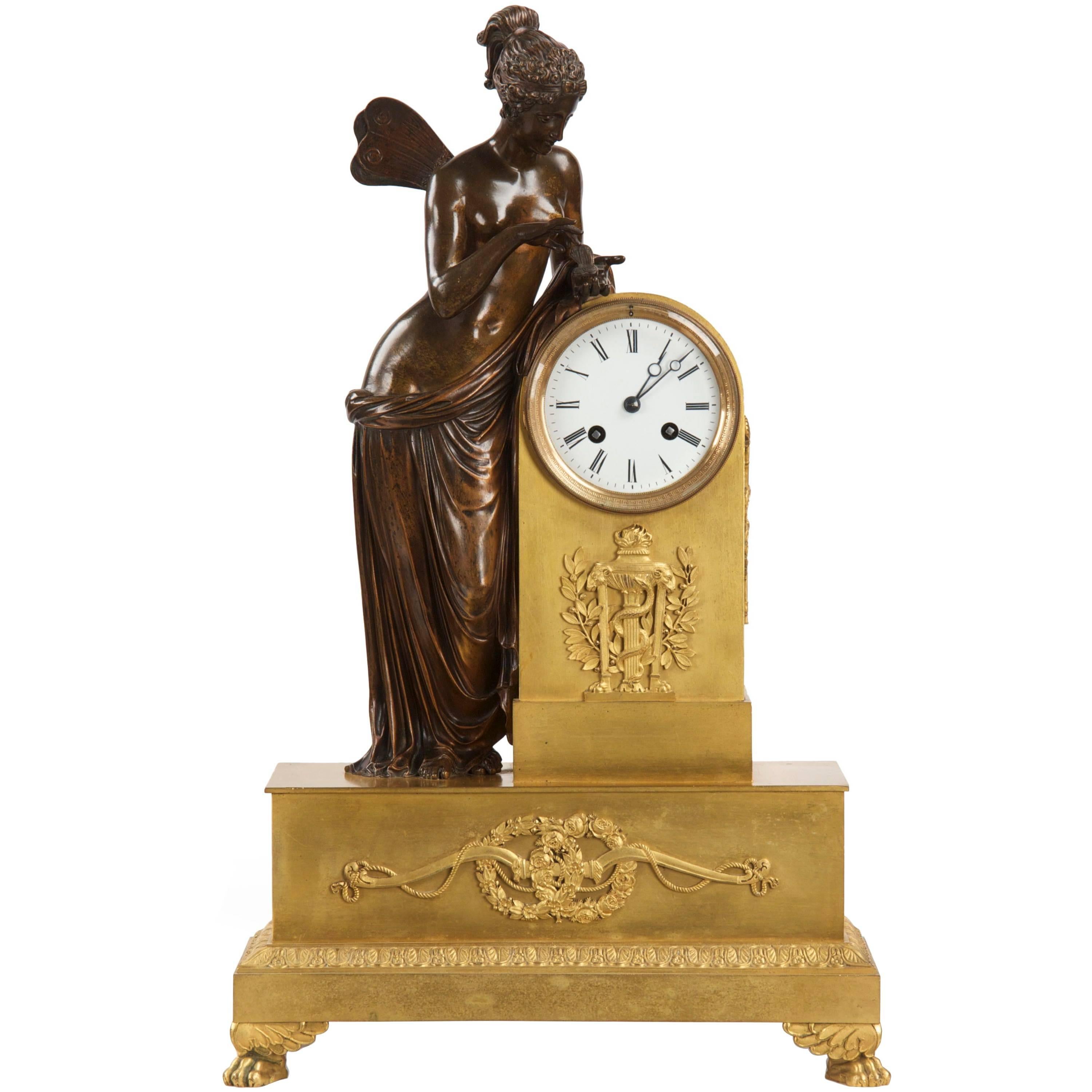 Napoleon III Bronze Antique Mantel Clock of Psyche, France, 19th Century