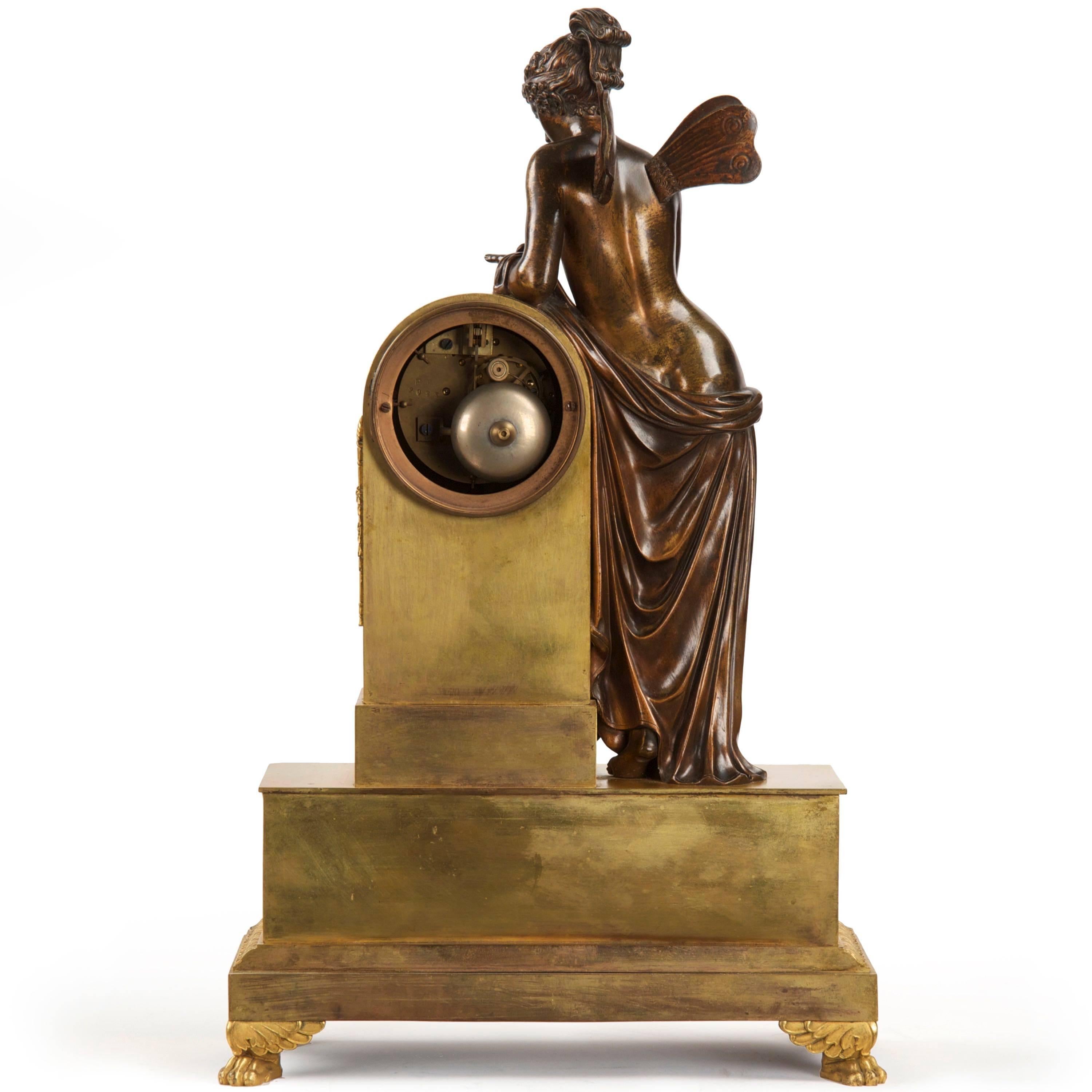 Napoleon III Bronze Antique Mantel Clock of Psyche, France, 19th Century In Excellent Condition In Shippensburg, PA
