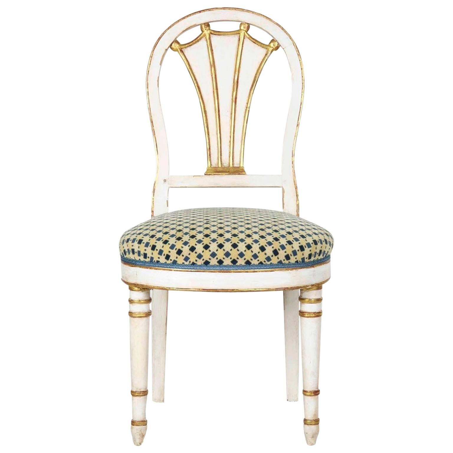 19th Century Directoire White-Painted Parcel Gilt Antique Side Chair