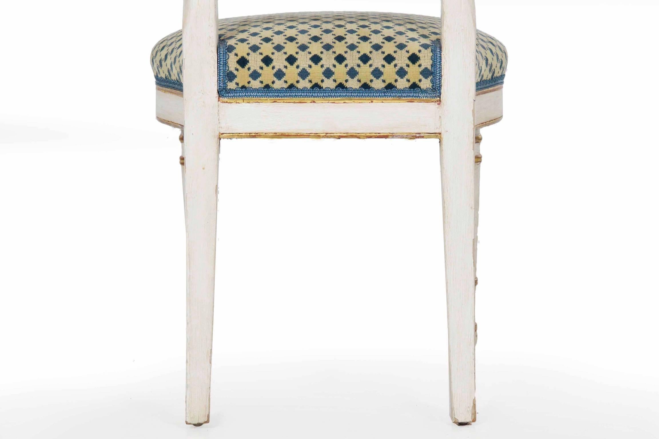 19th Century Directoire White-Painted Parcel Gilt Antique Side Chair 8