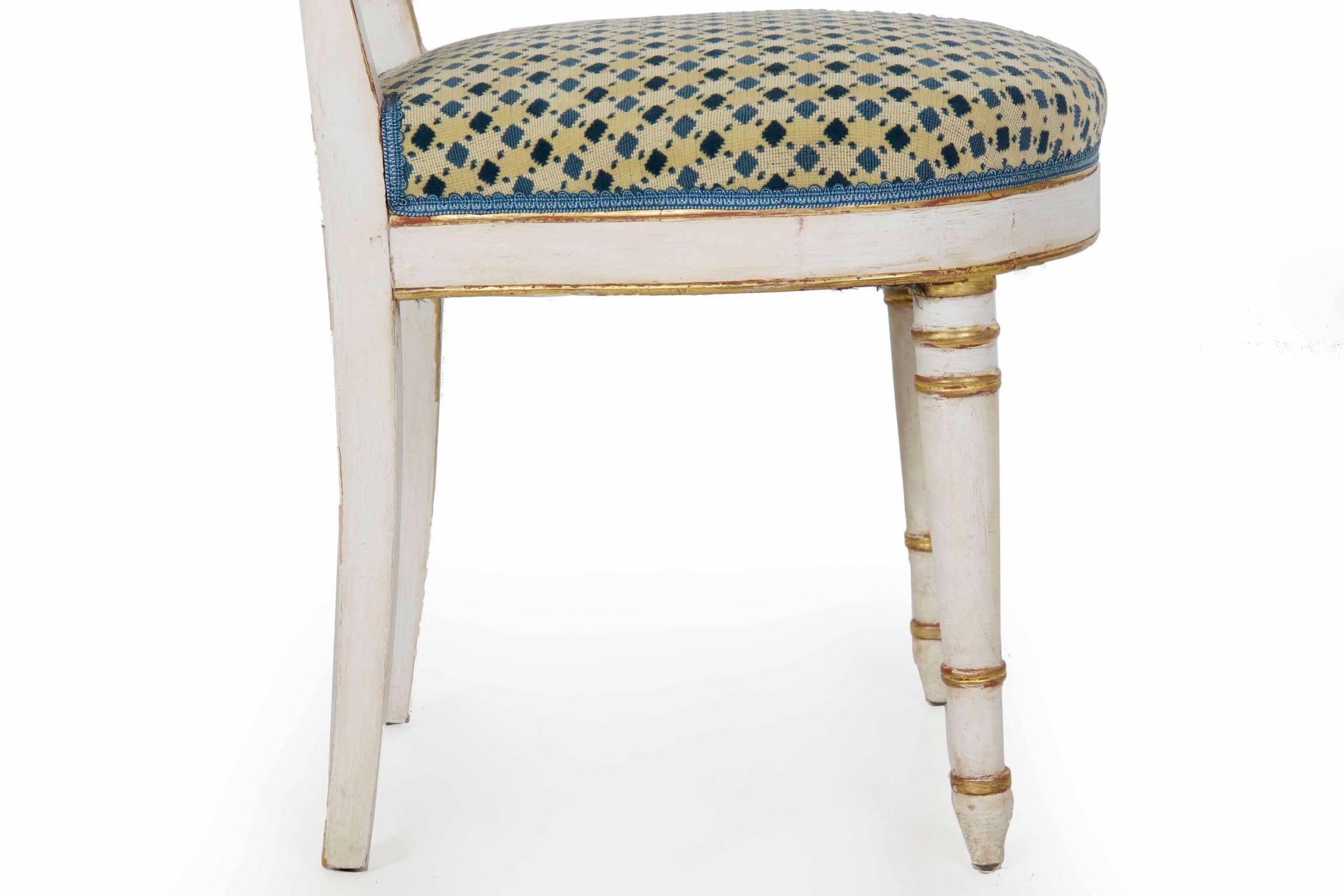19th Century Directoire White-Painted Parcel Gilt Antique Side Chair 10