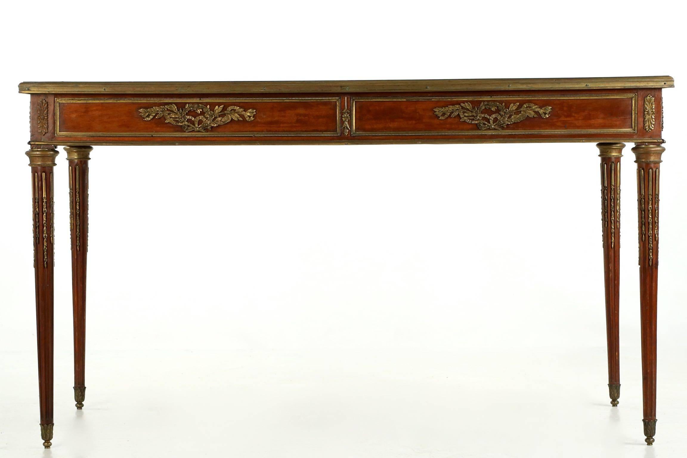19th Century French Louis XVI Style Mahogany Leather Top Antique Writing Desk (Louis XVI.)