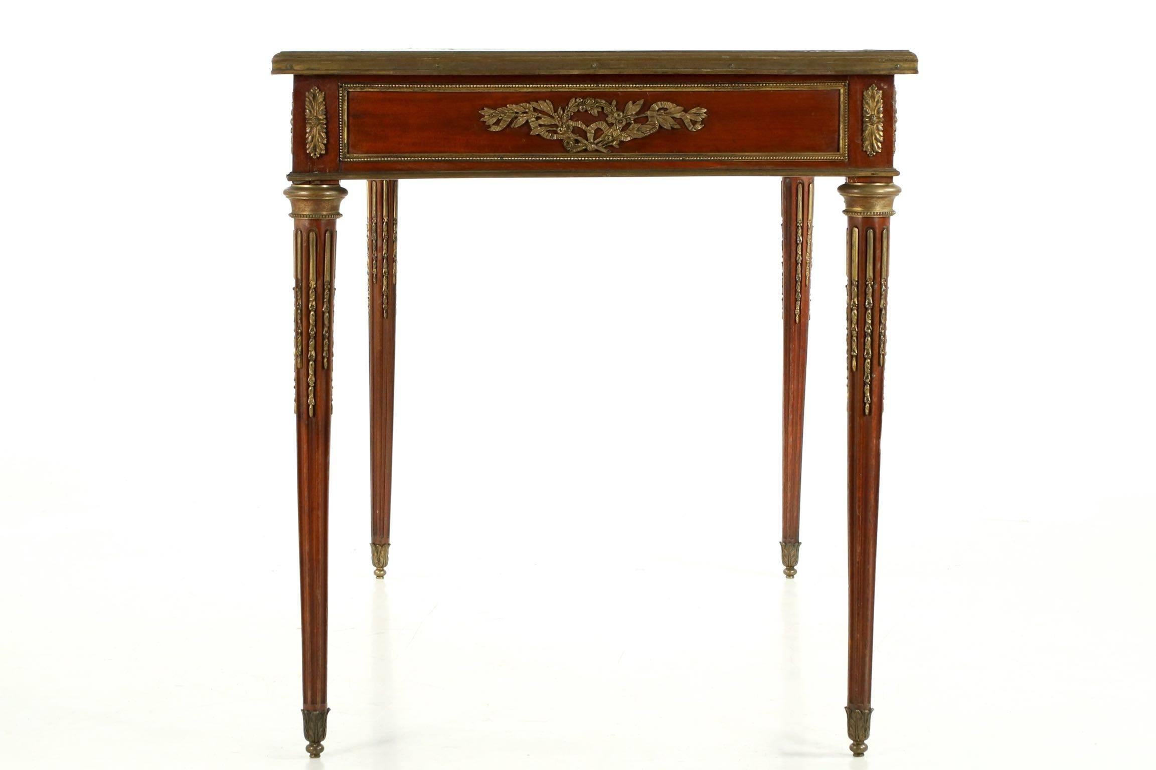 Gilt 19th Century French Louis XVI Style Mahogany Leather Top Antique Writing Desk