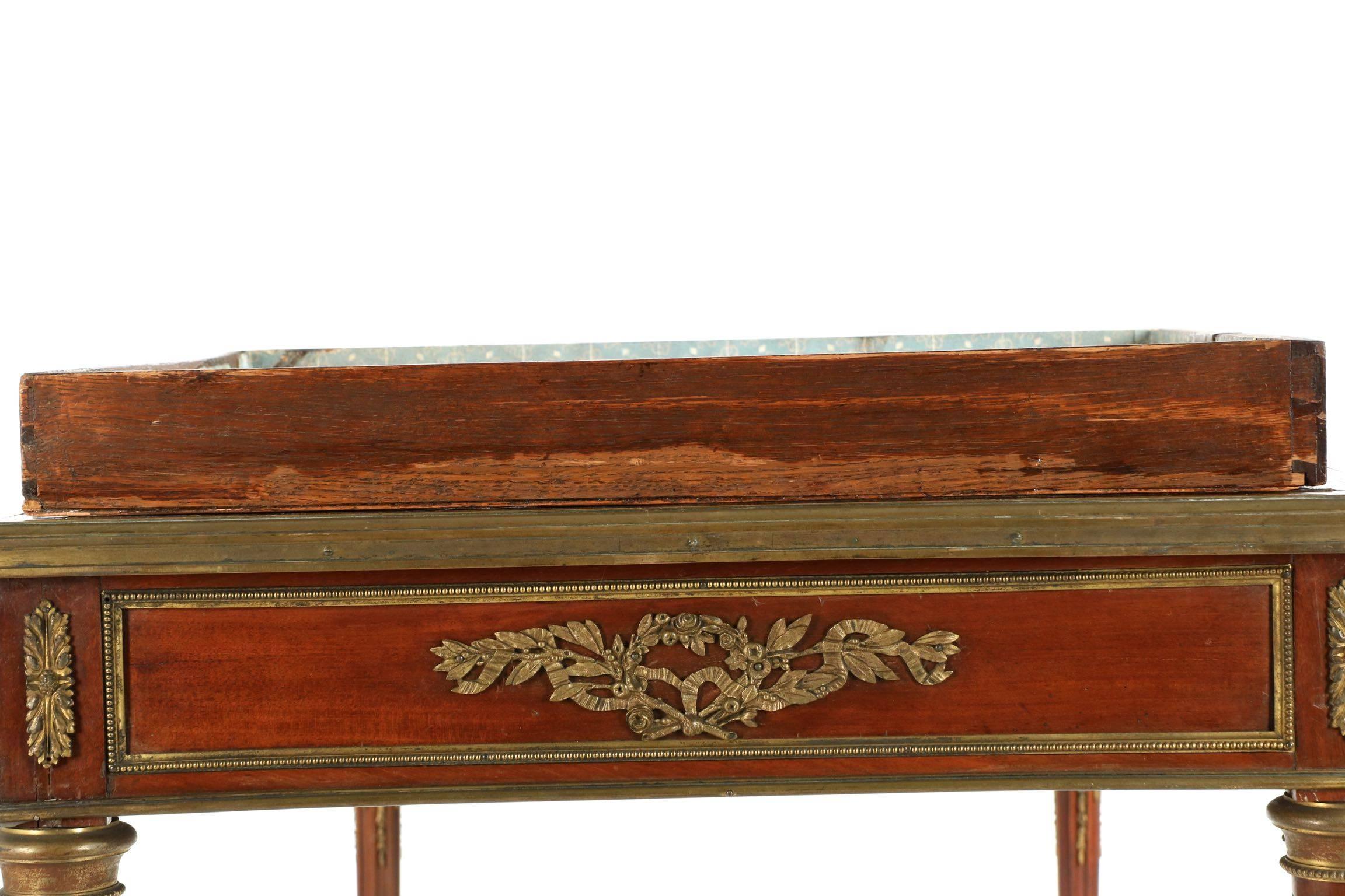 19th Century French Louis XVI Style Mahogany Leather Top Antique Writing Desk 3