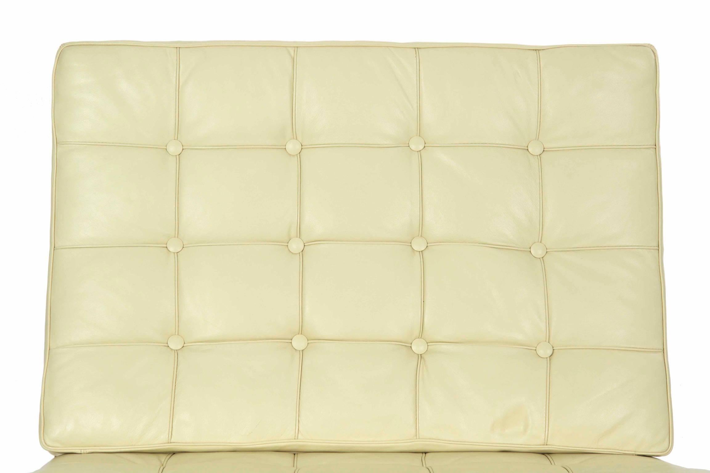 Polished Mies van der Rohe Modern Italian White Leather Barcelona Lounge Chair
