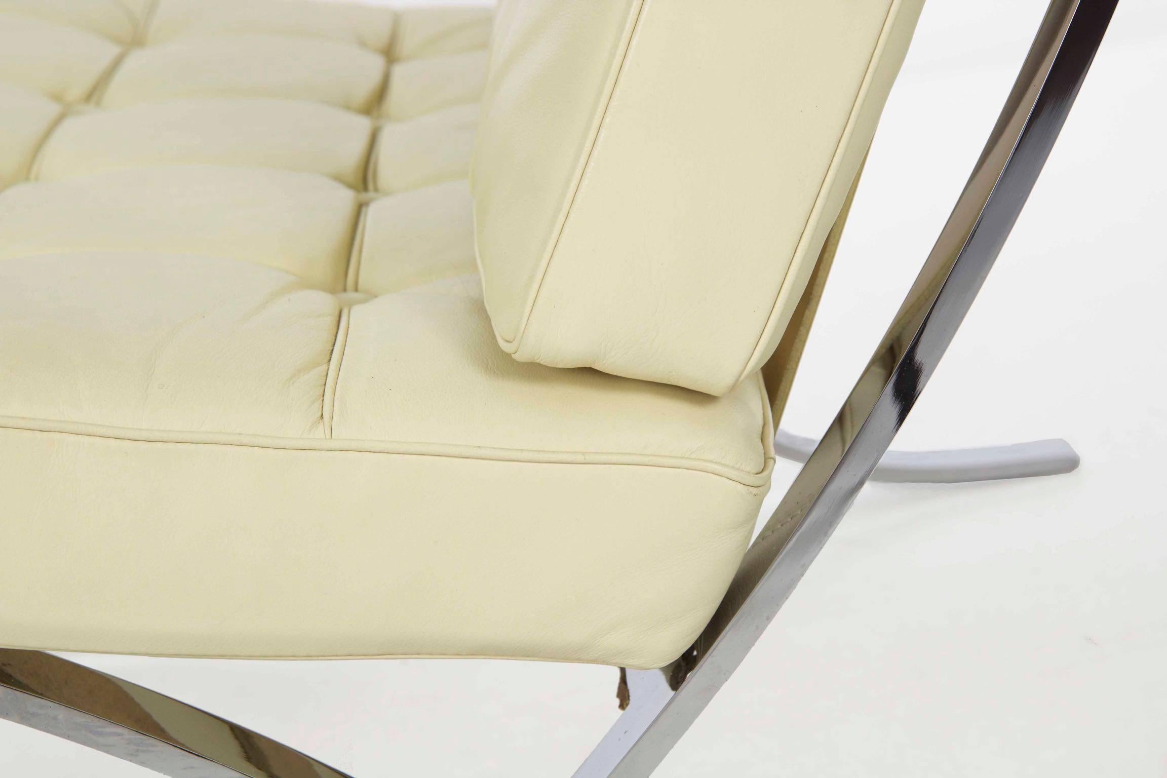 Steel Mies van der Rohe Modern Italian White Leather Barcelona Lounge Chair
