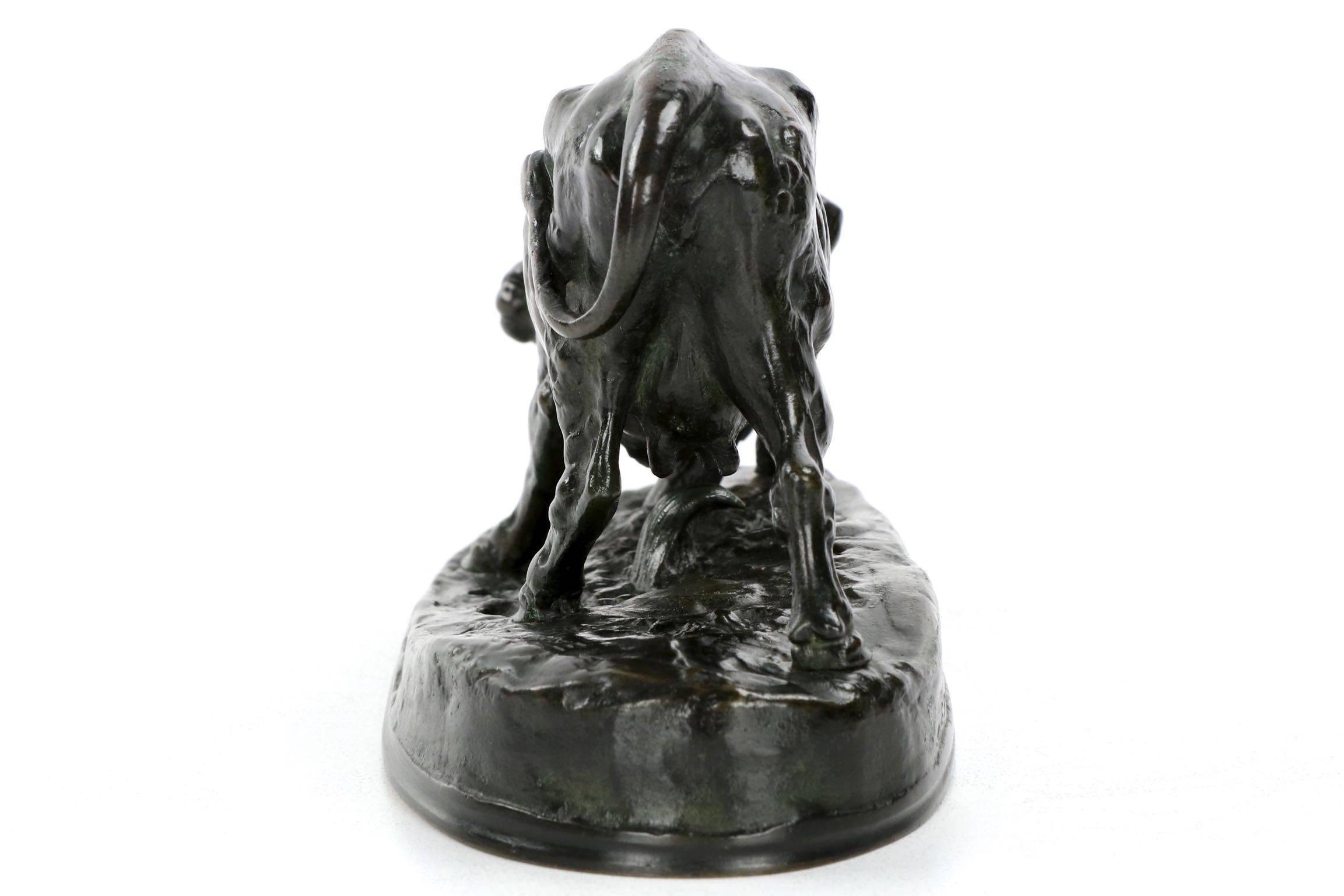 This very nice model depicts a cow at pasture scratching her neck against some disheveled fencing. The naturalistic base is signed “Barye”, probably being after a model by Alfred Barye (French, 1839-1882). Cast during the first quarter of the