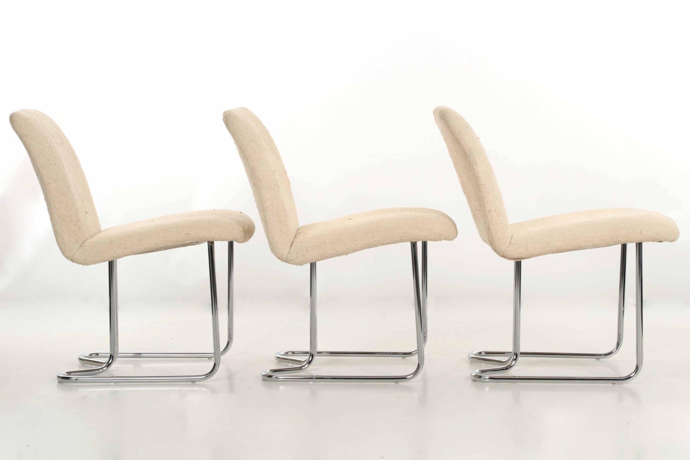 Mid-Century Modern Design Institute America Set of Four Chromed Steel Dining Chairs, circa 1970s
