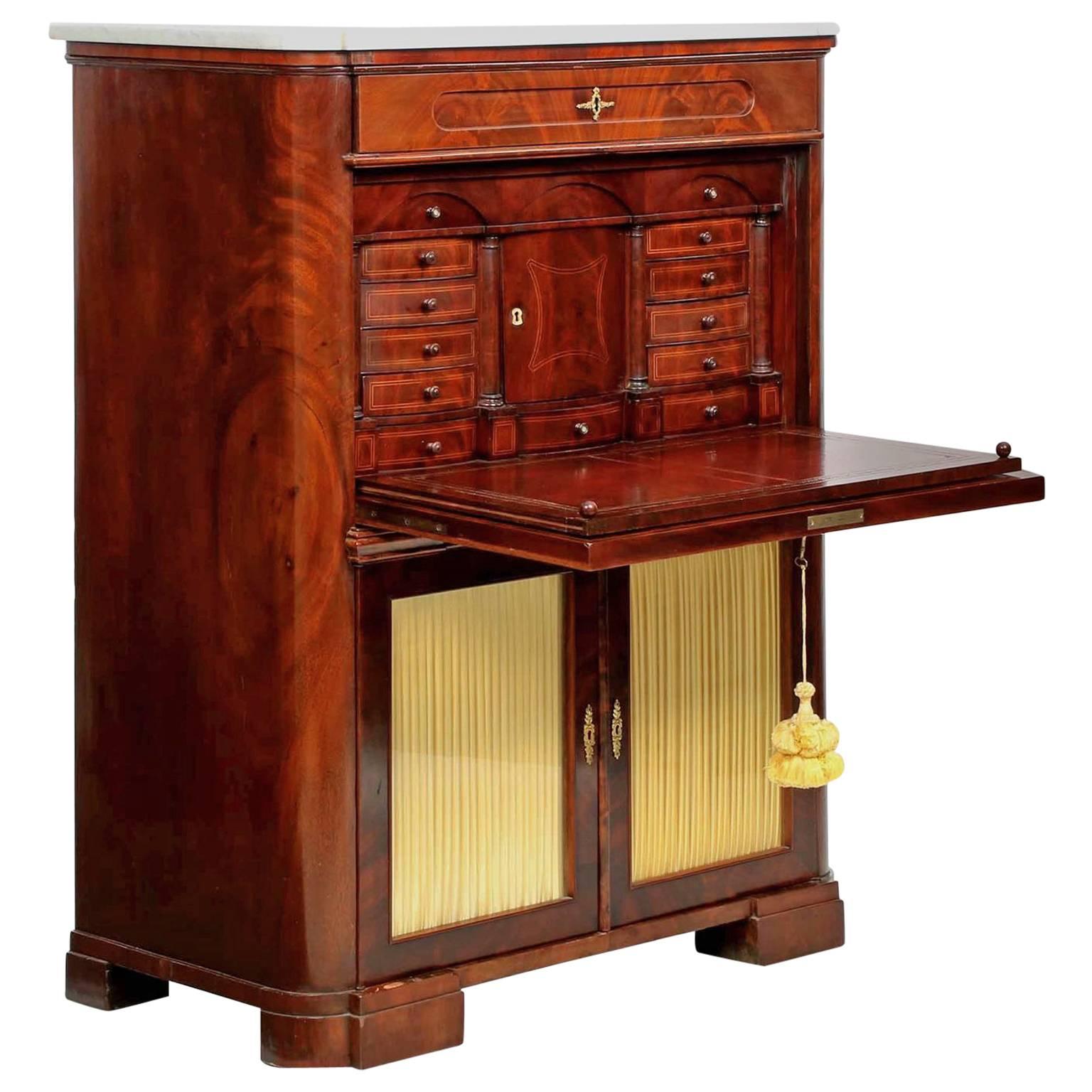 American Classical Style Mahogany Antique Secretary Writing Desk, 19th Century