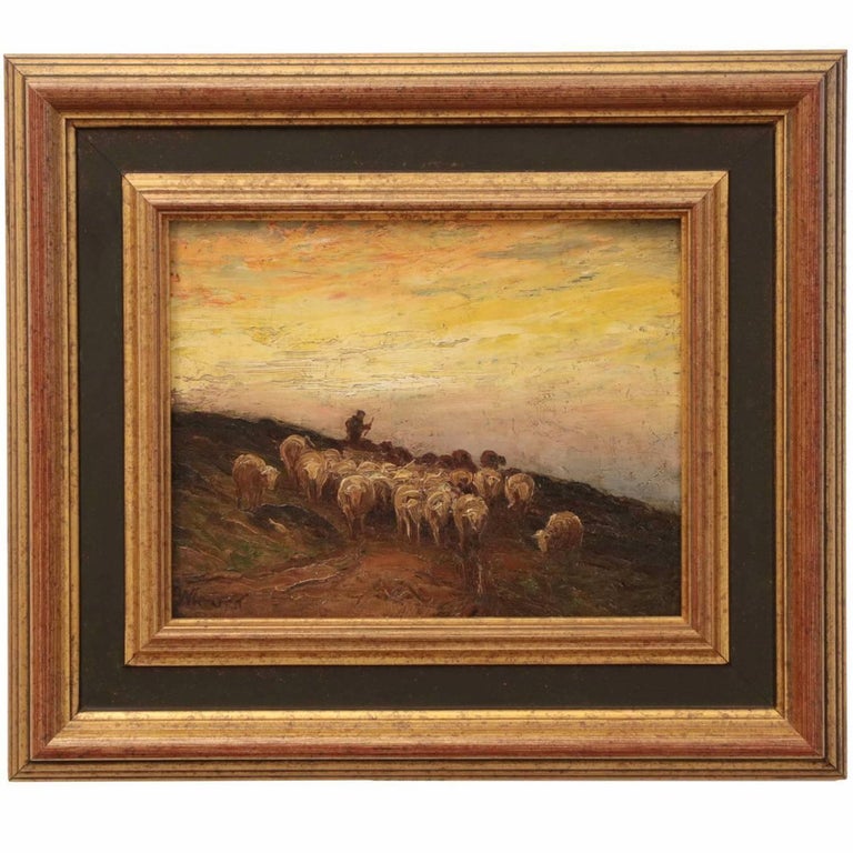 Francis Wheaton Pastoral Sheep Landscape Antique Oil Painting at 1stDibs