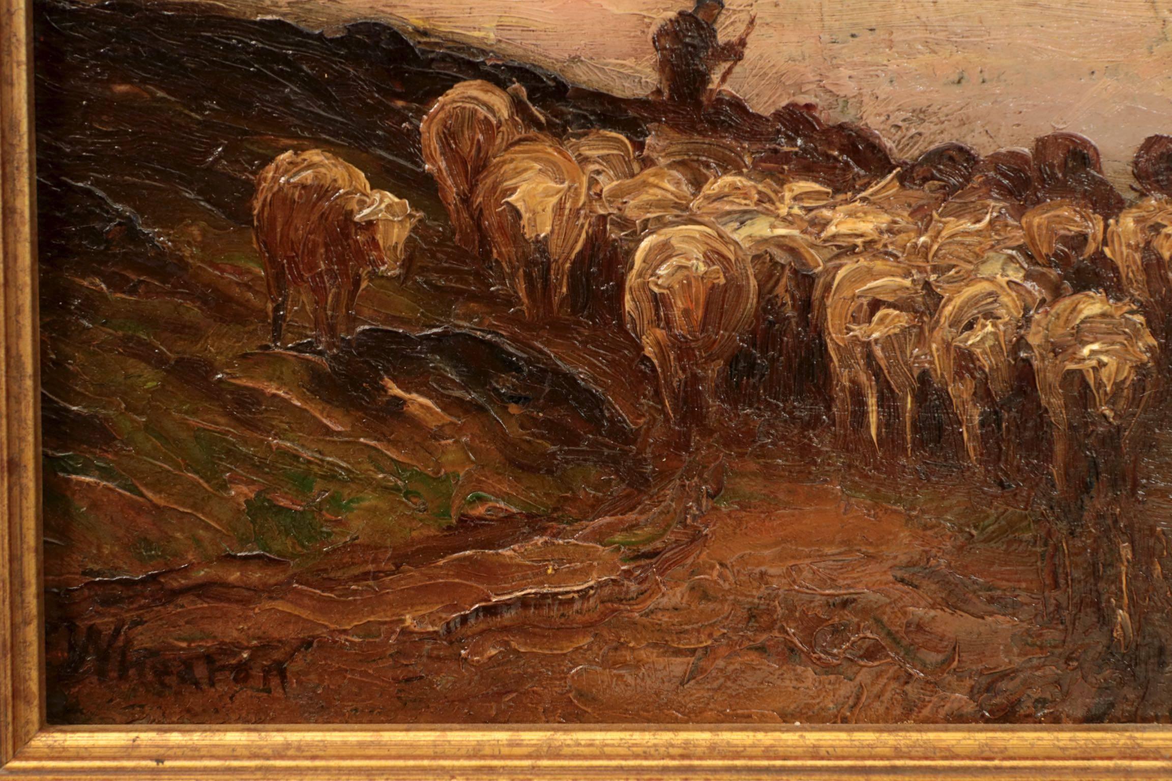Barbizon School Francis Wheaton Pastoral Sheep Landscape Antique Oil Painting