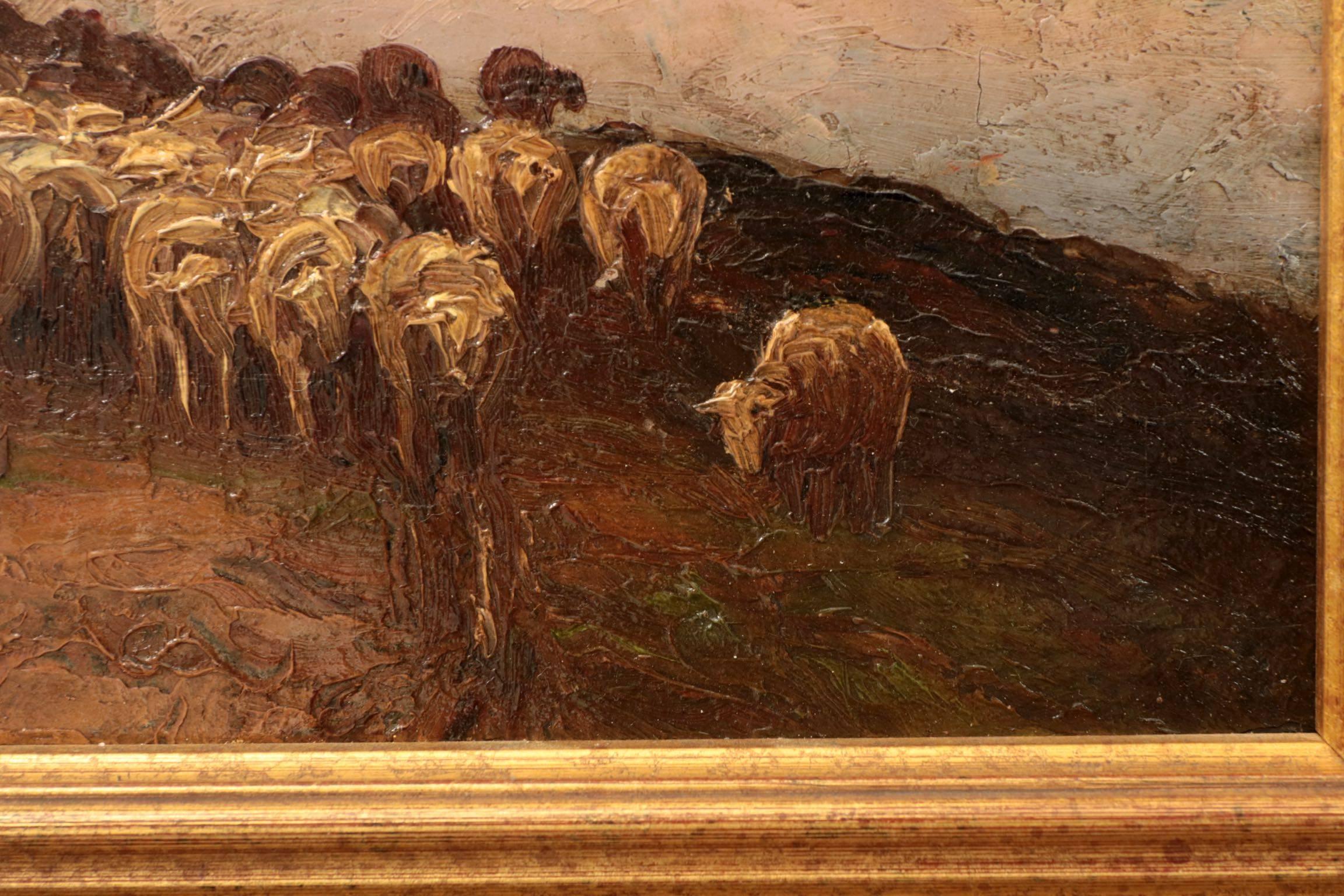 American Francis Wheaton Pastoral Sheep Landscape Antique Oil Painting