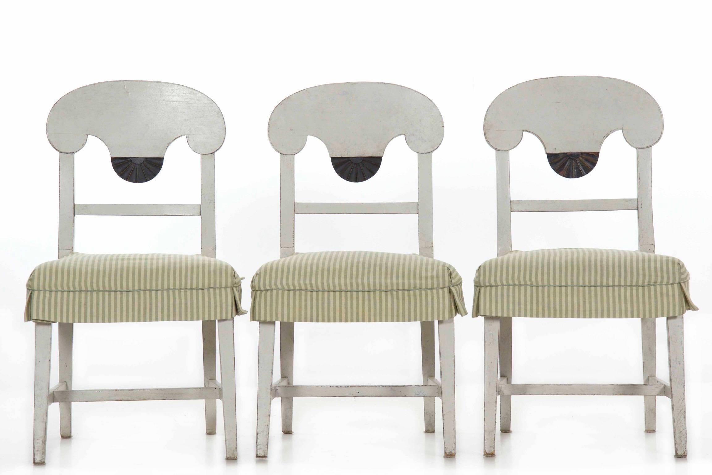 Swedish Gustavian Style Set of Six White Painted Dining Chairs 1