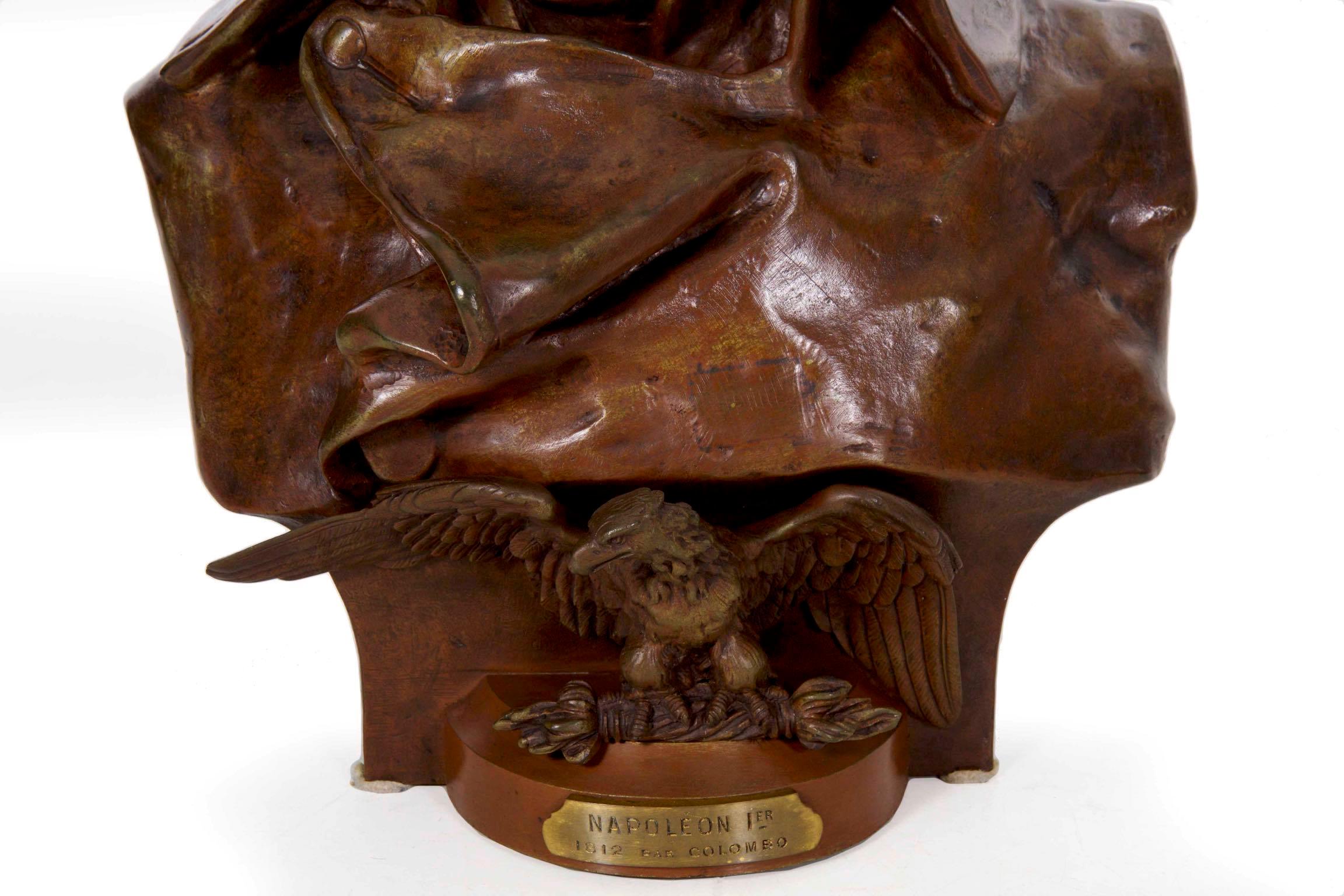 Romantic Renzo Colombo Italian, 1856-1885 Antique Bronze Sculpture ‘Bust of Napoleon’