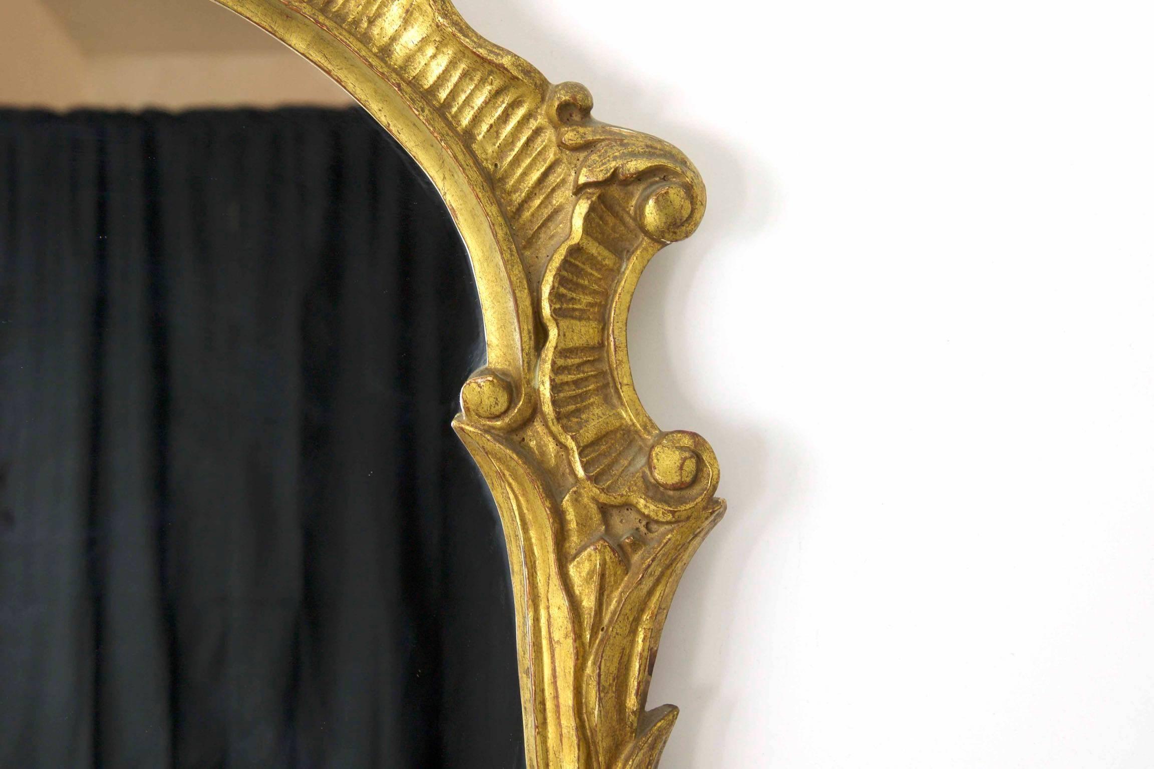 European 20th Century Carved Giltwood Waterleaf Antique Pier Mirror