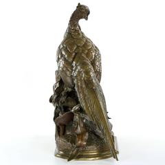 Grande Sculpture en bronze de Jules Moigniez "Faisan & Stoat" (en anglais)