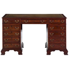 20th Century English George III Style Mahogany and Leather Antique Pedestal Desk