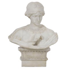 Italian Marble Bust Antique Sculpture of “Cleopatra” by Aristede Petrilli