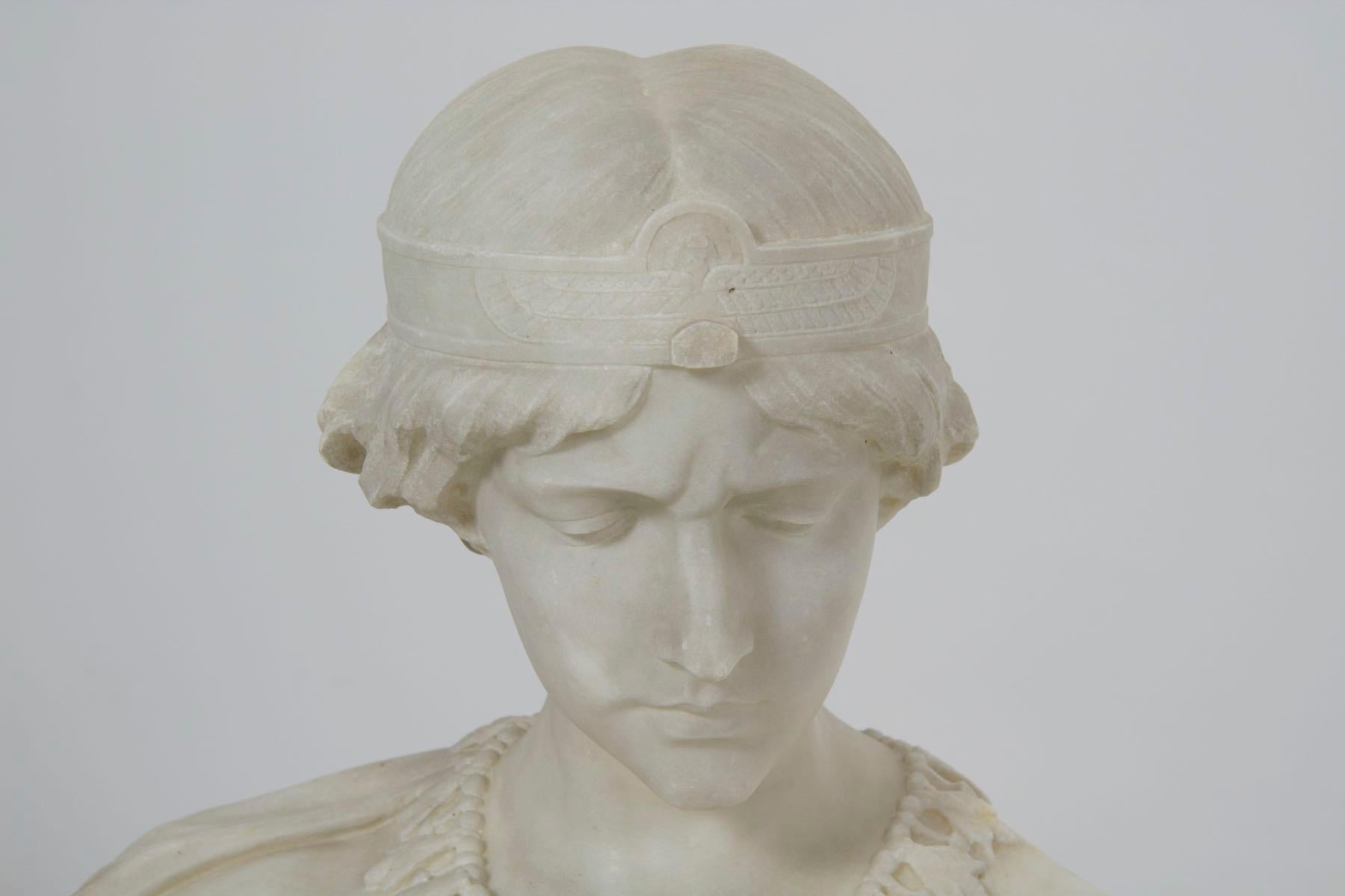 Italian Marble Bust Antique Sculpture of “Cleopatra” by Aristede Petrilli 5