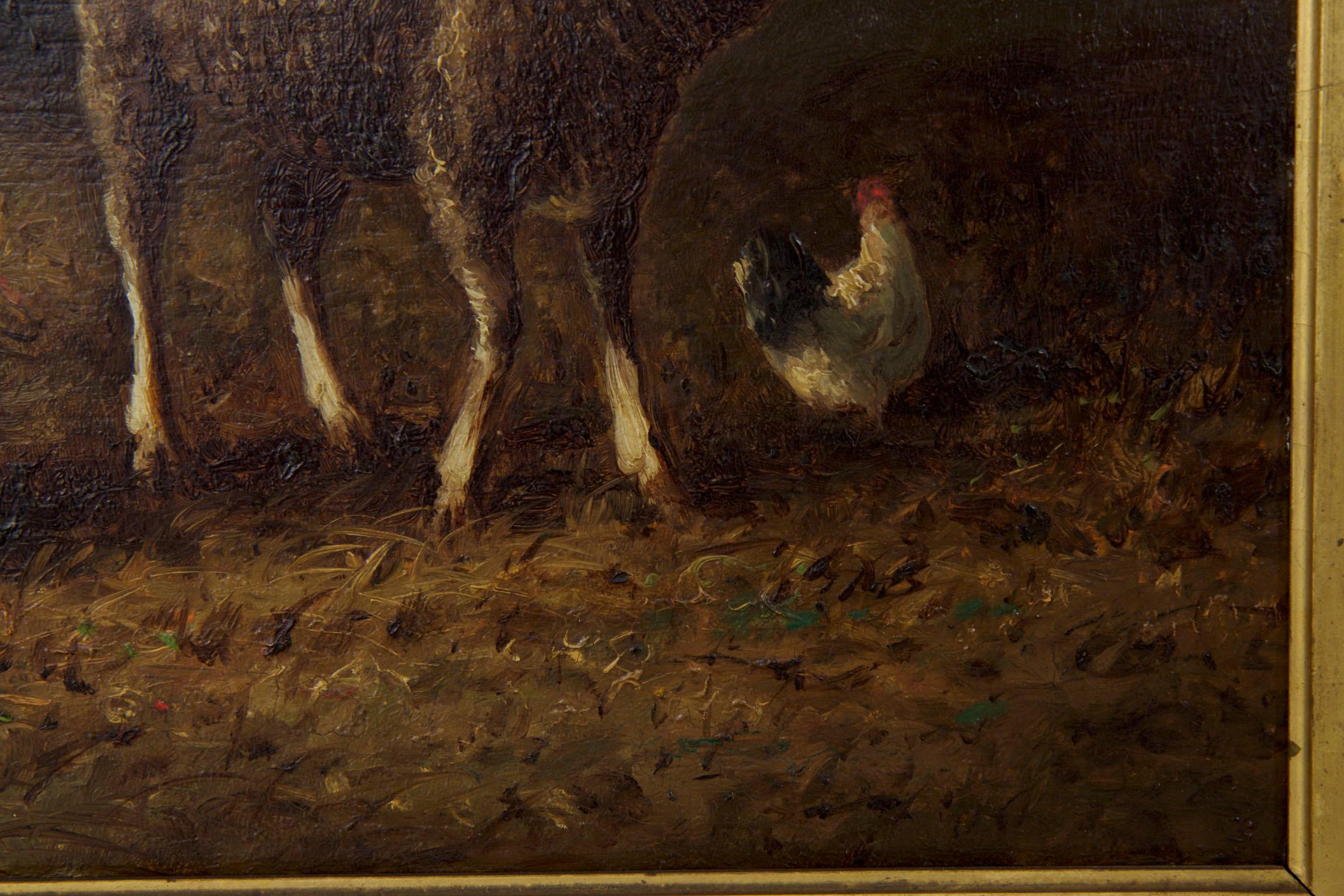 Charles Emile Jacque French Barbizon Antique Oil Painting of Sheep in Barn 4