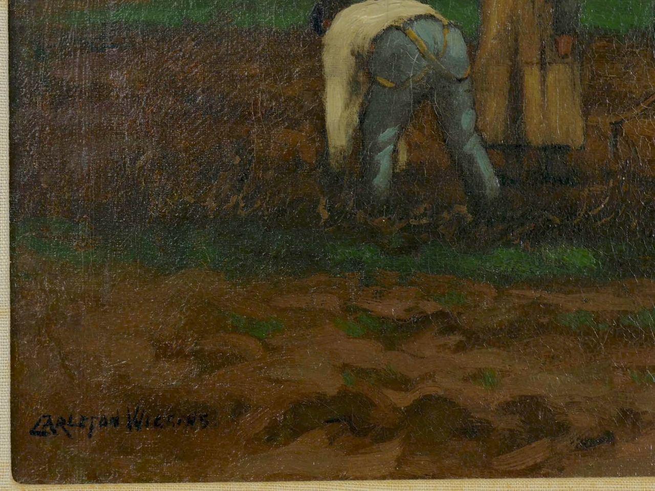 “Potato Pickers” Landscape Barbizon Painting by Carleton Wiggins ‘American’ In Good Condition In Shippensburg, PA