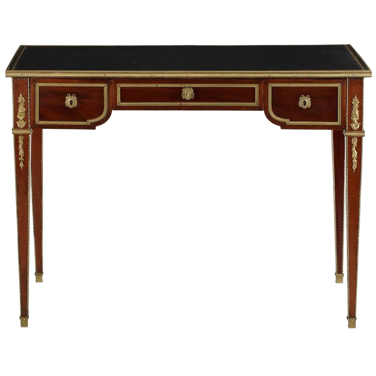 20th Century French Neoclassical Antique Mahogany Bureau Plat Writing Table Desk