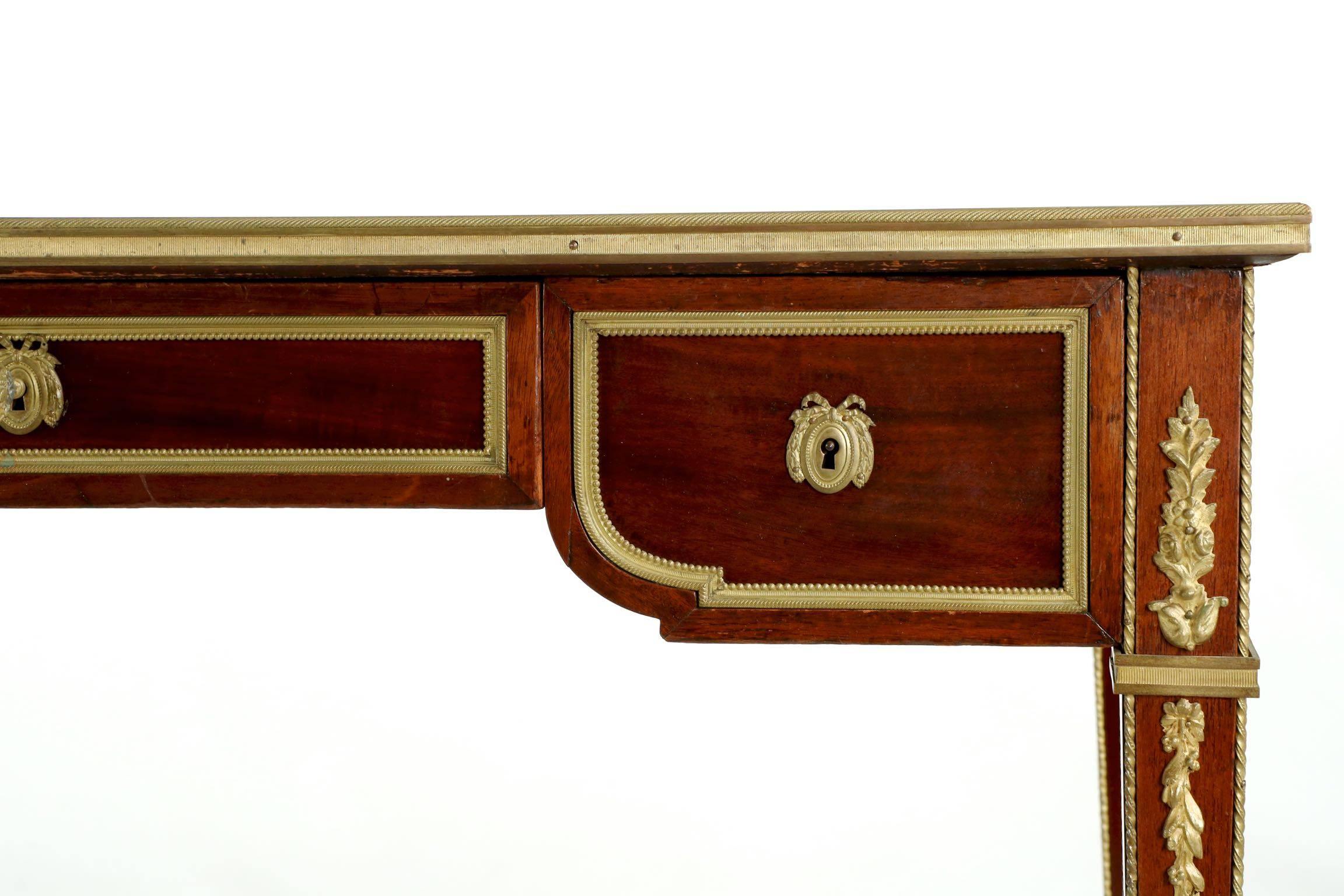 20th Century French Neoclassical Antique Mahogany Bureau Plat Writing Table Desk 1