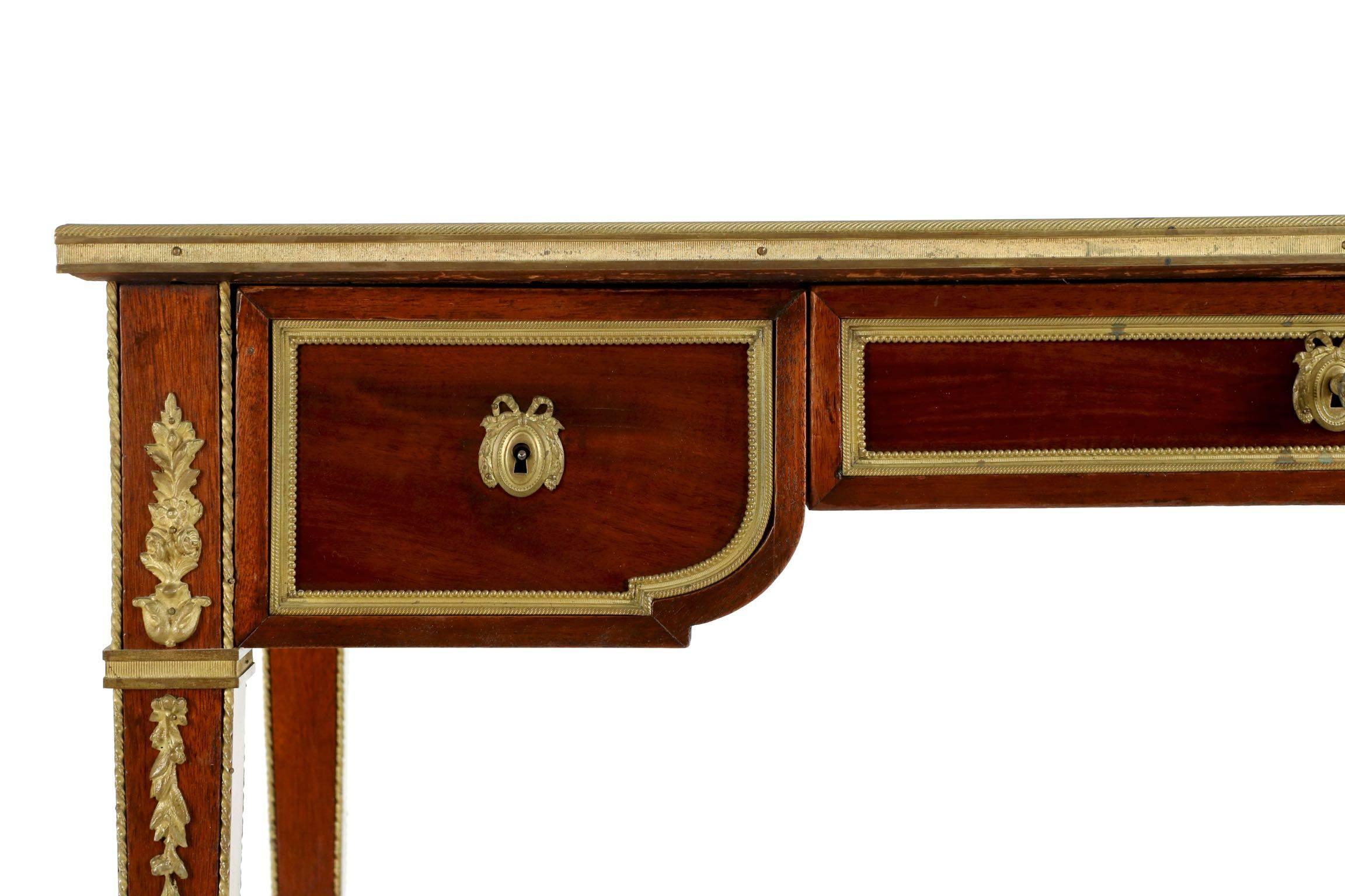 20th Century French Neoclassical Antique Mahogany Bureau Plat Writing Table Desk 4
